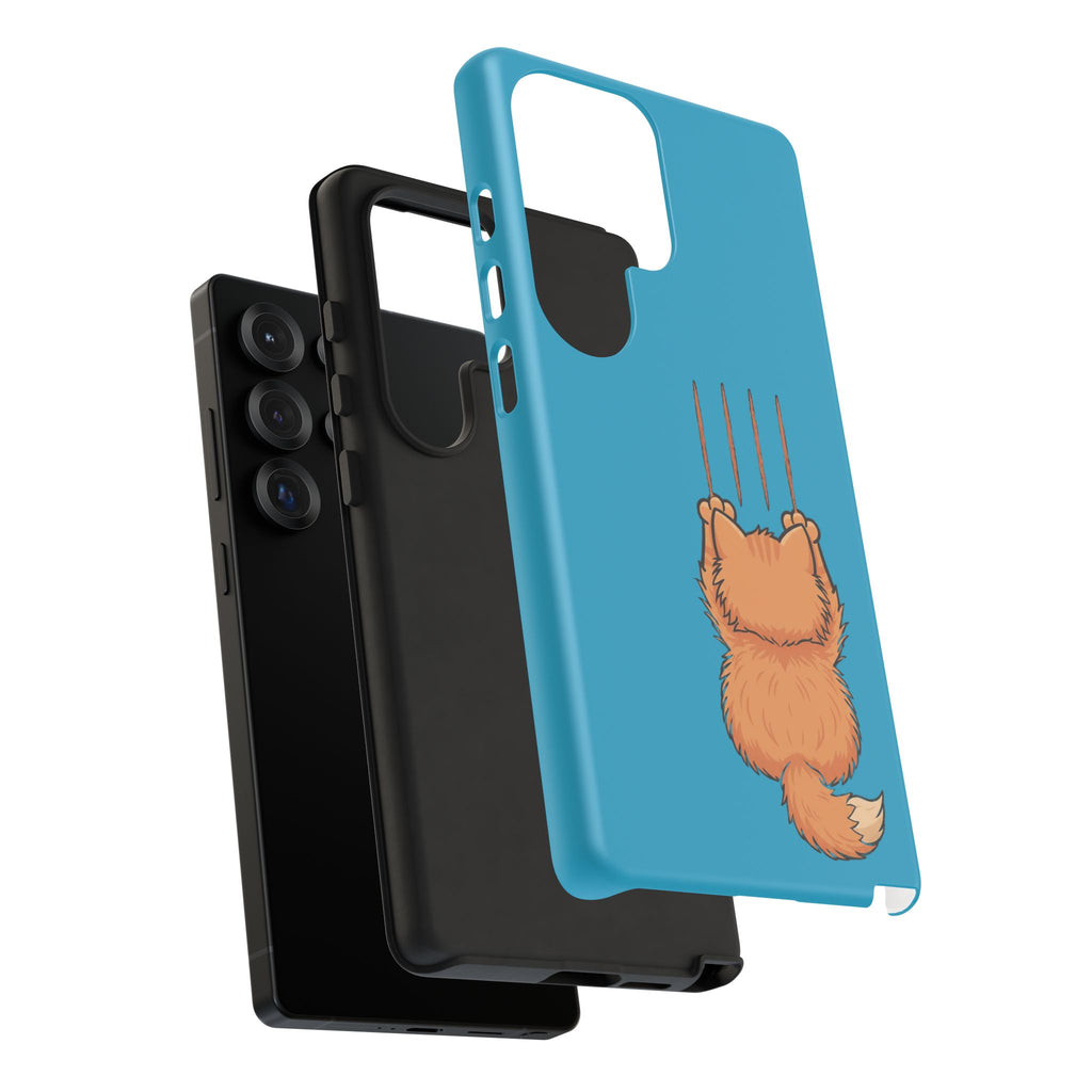 Cat Claw Blue Phone Case — Cute Hanging Orange Kitten Protective Cover