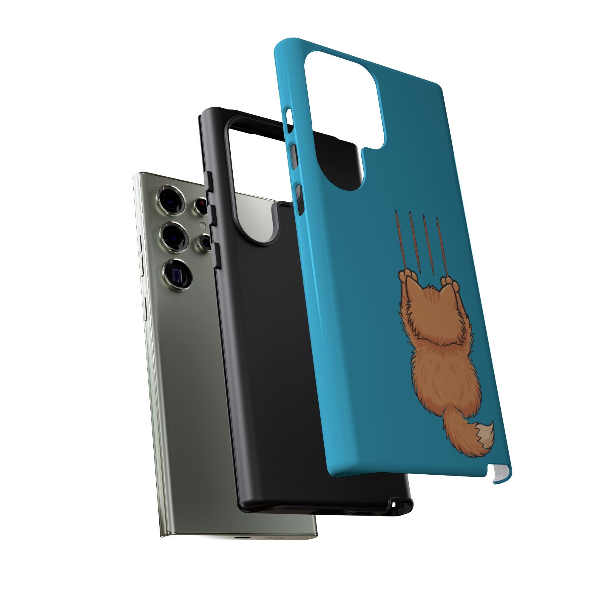 Cat Claw Blue Phone Case — Cute Hanging Orange Kitten Protective Cover