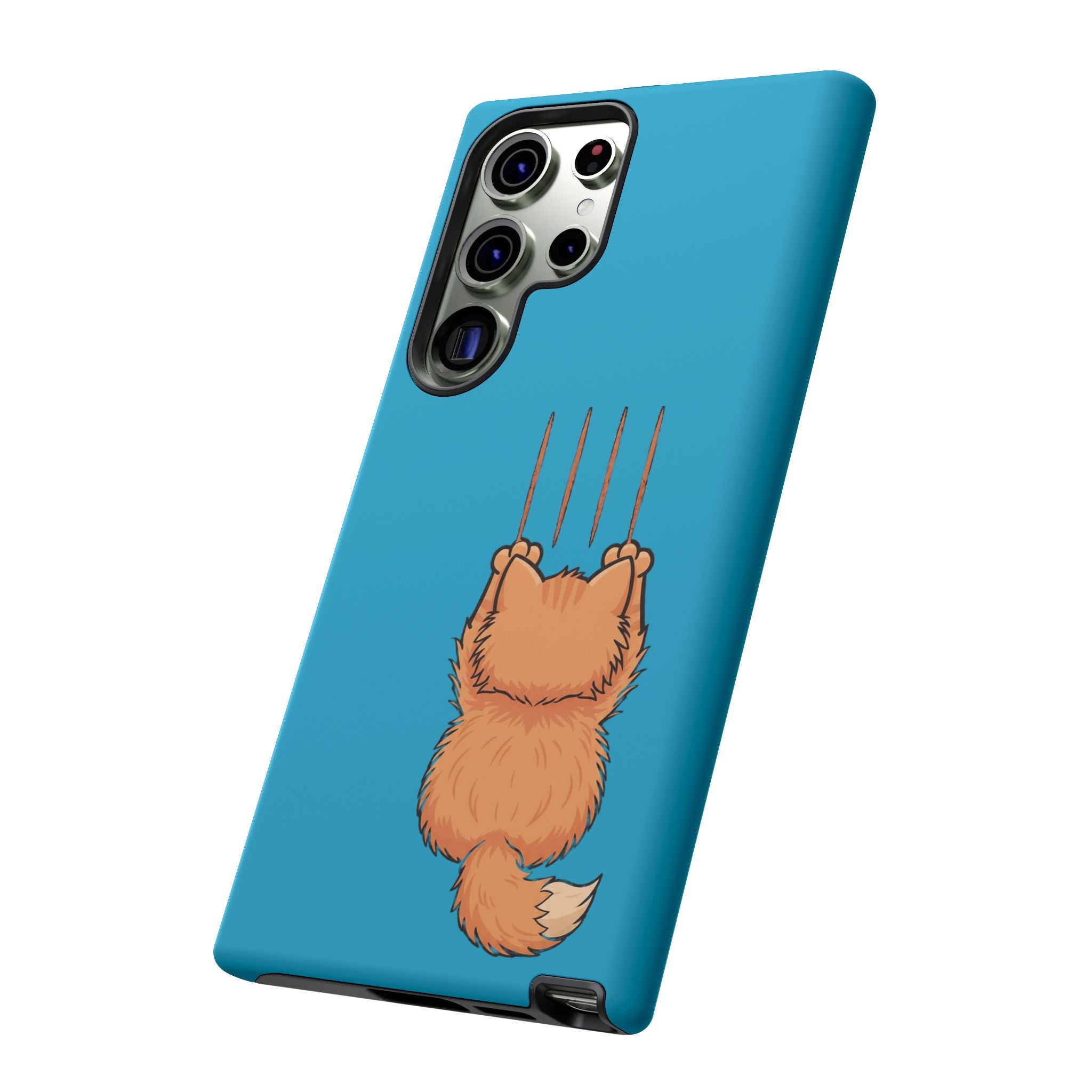 Cat Claw Blue Phone Case — Cute Hanging Orange Kitten Protective Cover