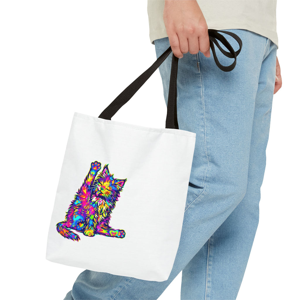 Colorful Cat Tote Bag — 'Shimmer. Sparkle. Shine.' All-Over Print