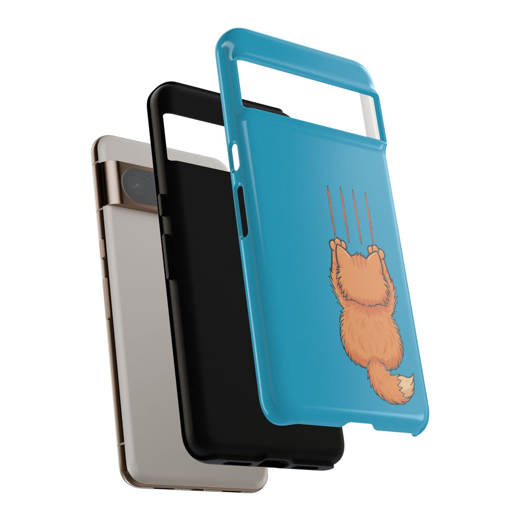 Cat Claw Blue Phone Case — Cute Hanging Orange Kitten Protective Cover