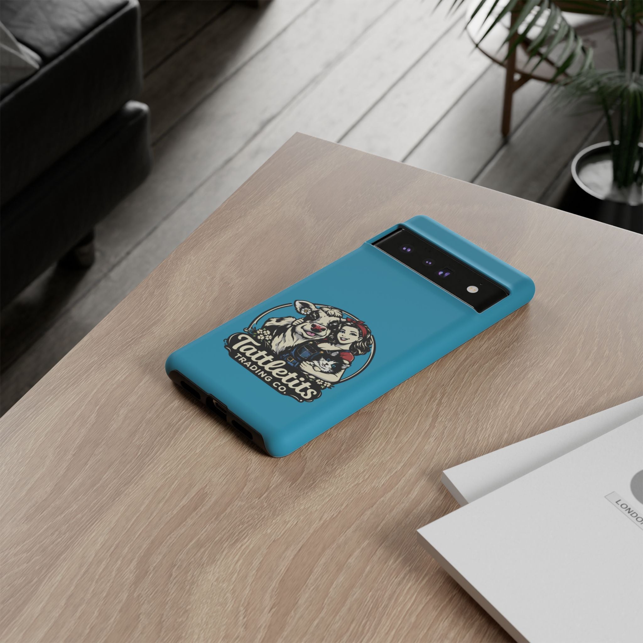 Phone Case — Retro 'Tuffellets' Logo Pattern on Teal