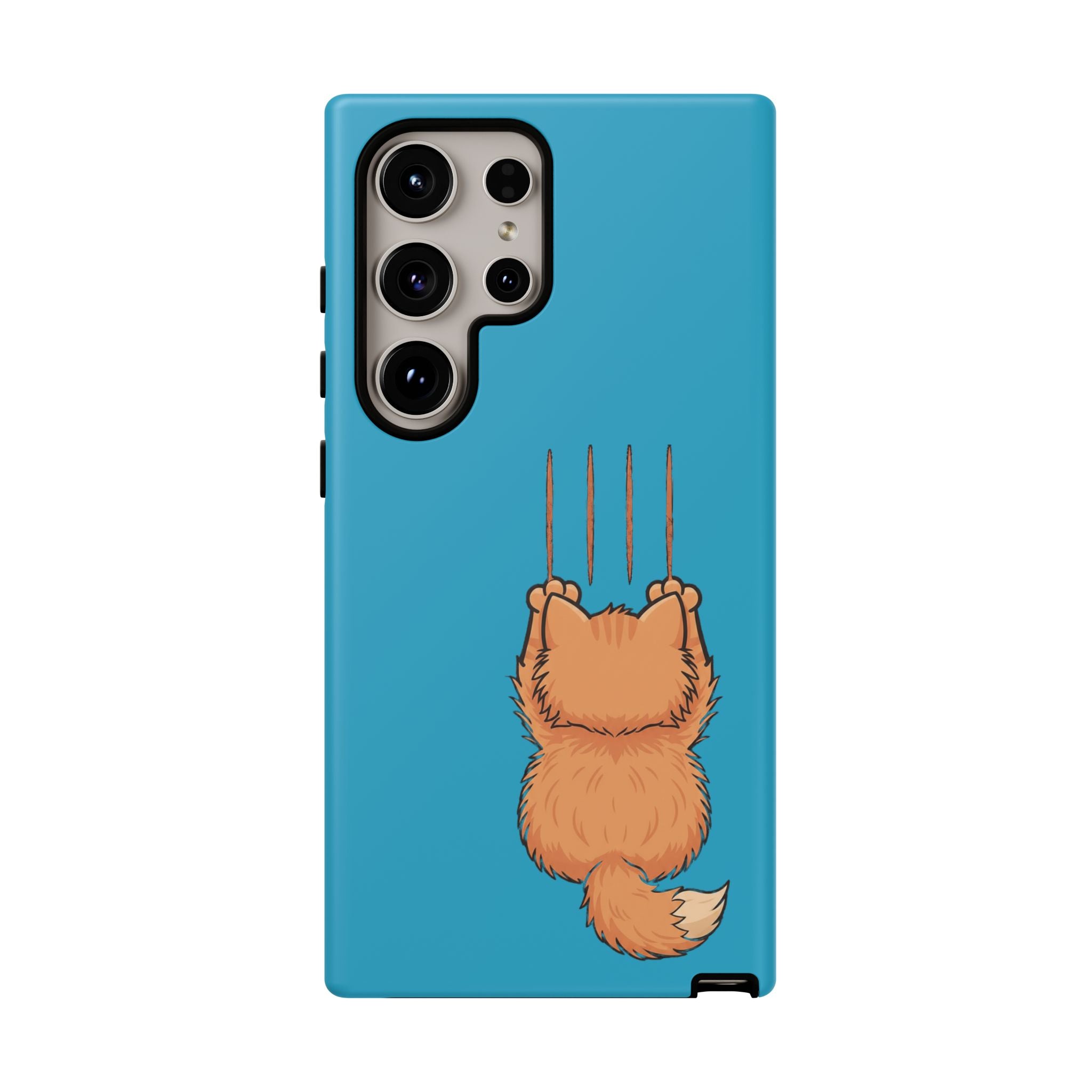 Cat Claw Blue Phone Case — Cute Hanging Orange Kitten Protective Cover