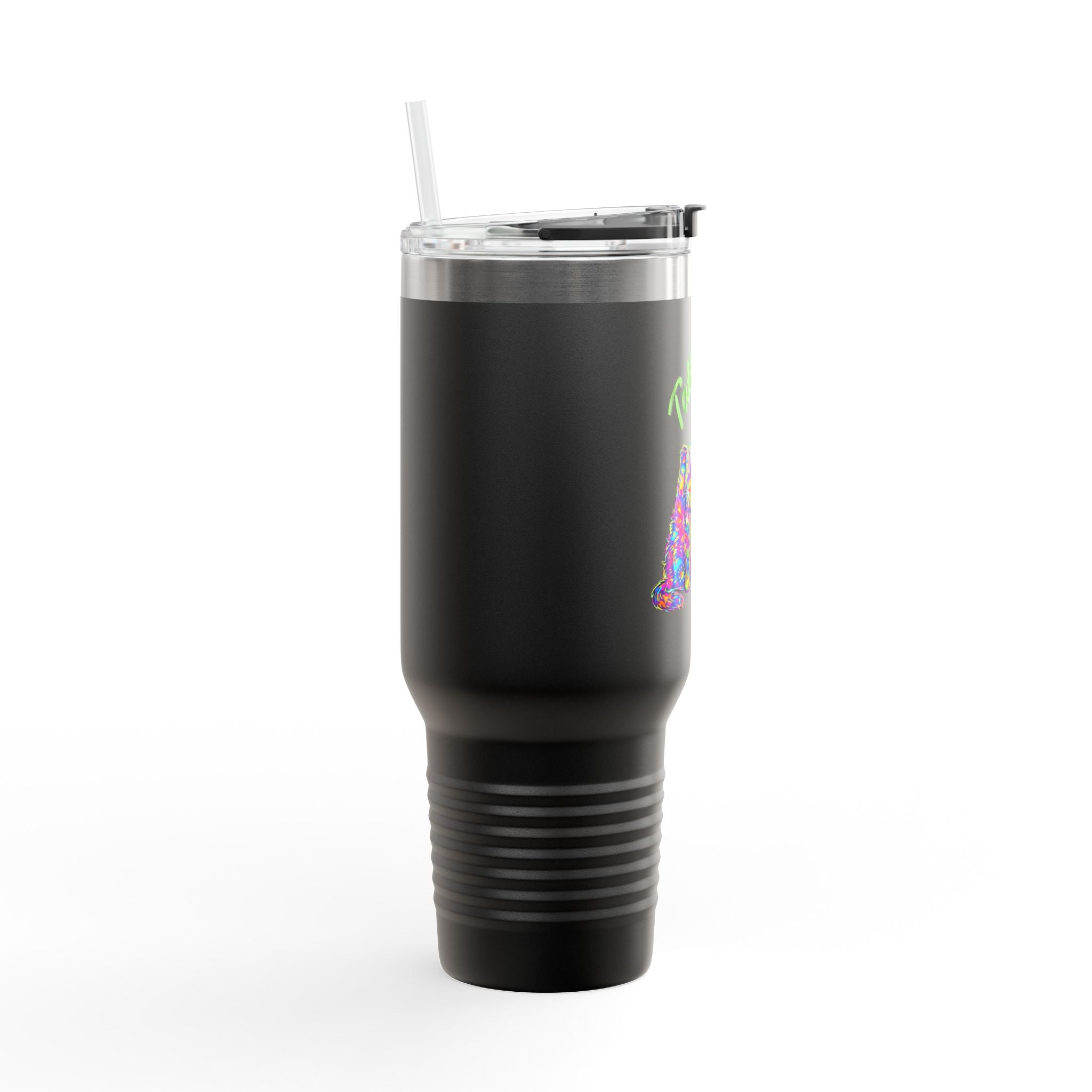 40oz Insulated Travel Mug — Colorful Cat Design “Tattle Tits”