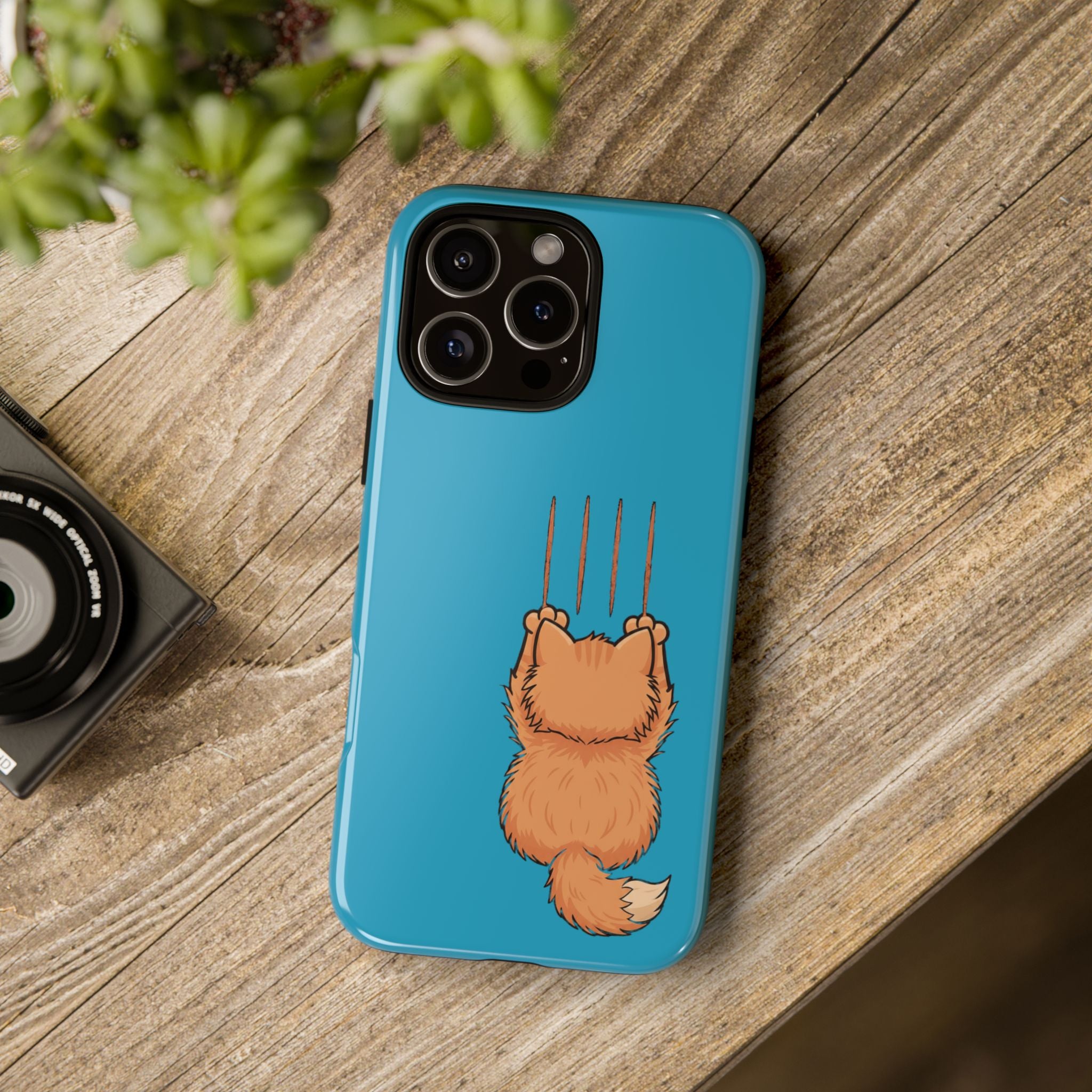 Cat Claw Blue Phone Case — Cute Hanging Orange Kitten Protective Cover