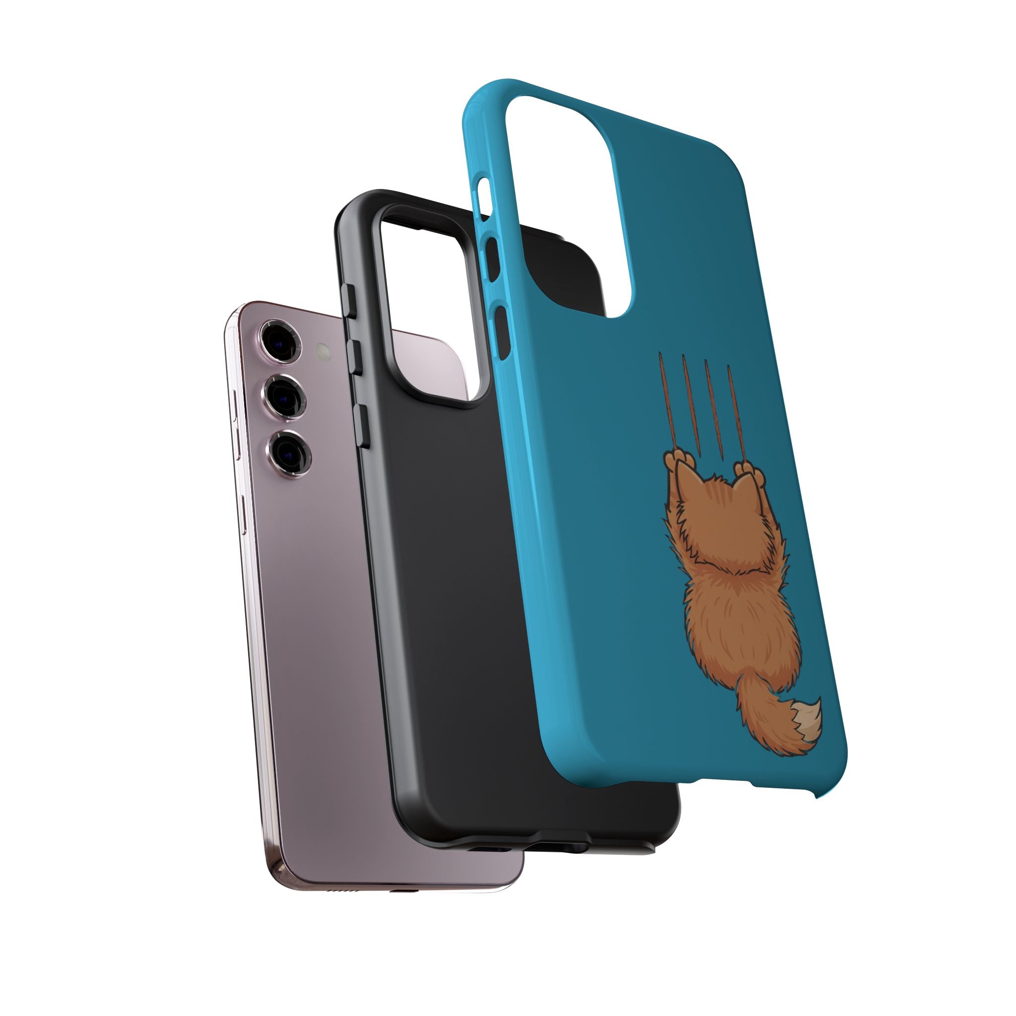 Cat Claw Blue Phone Case — Cute Hanging Orange Kitten Protective Cover