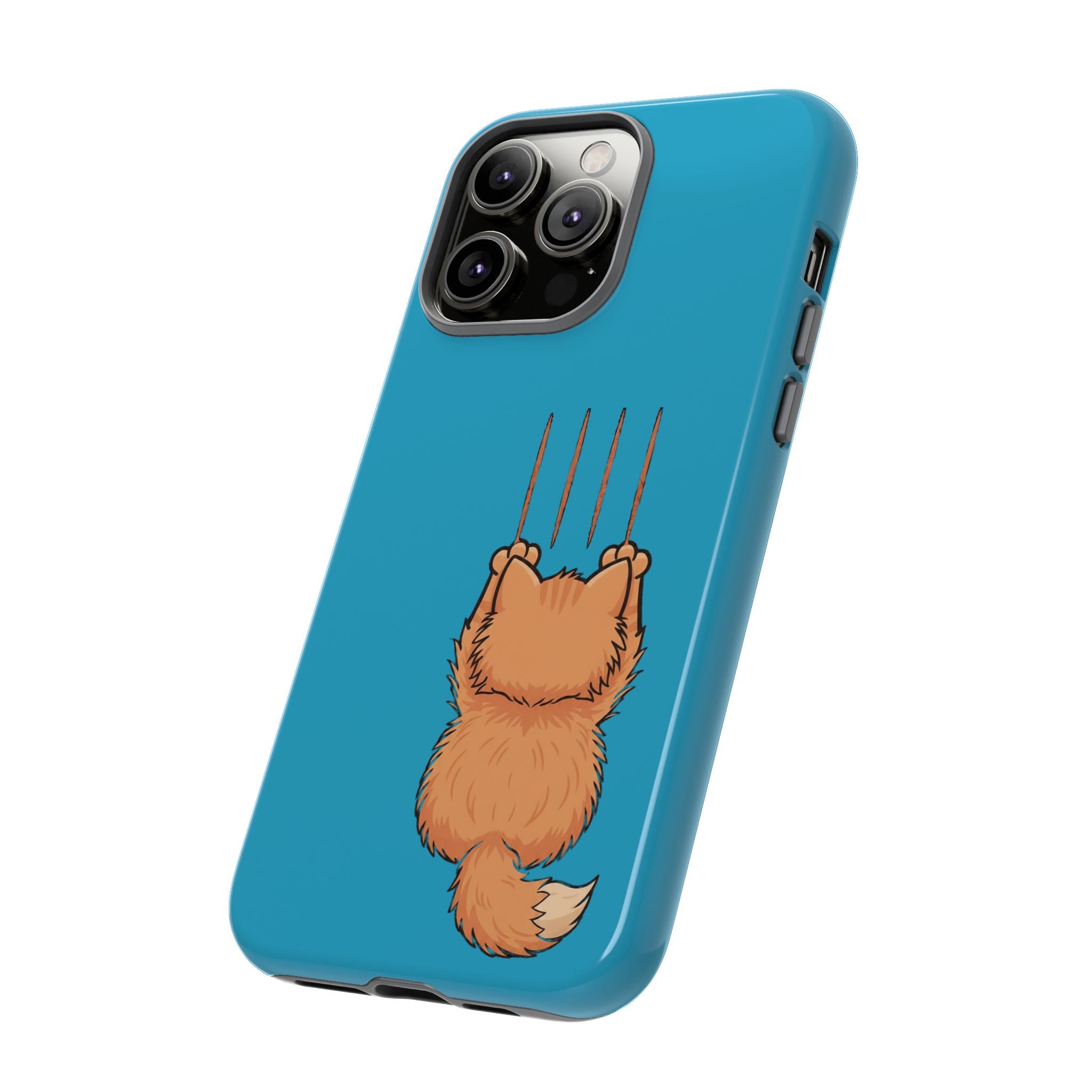 Cat Claw Blue Phone Case — Cute Hanging Orange Kitten Protective Cover