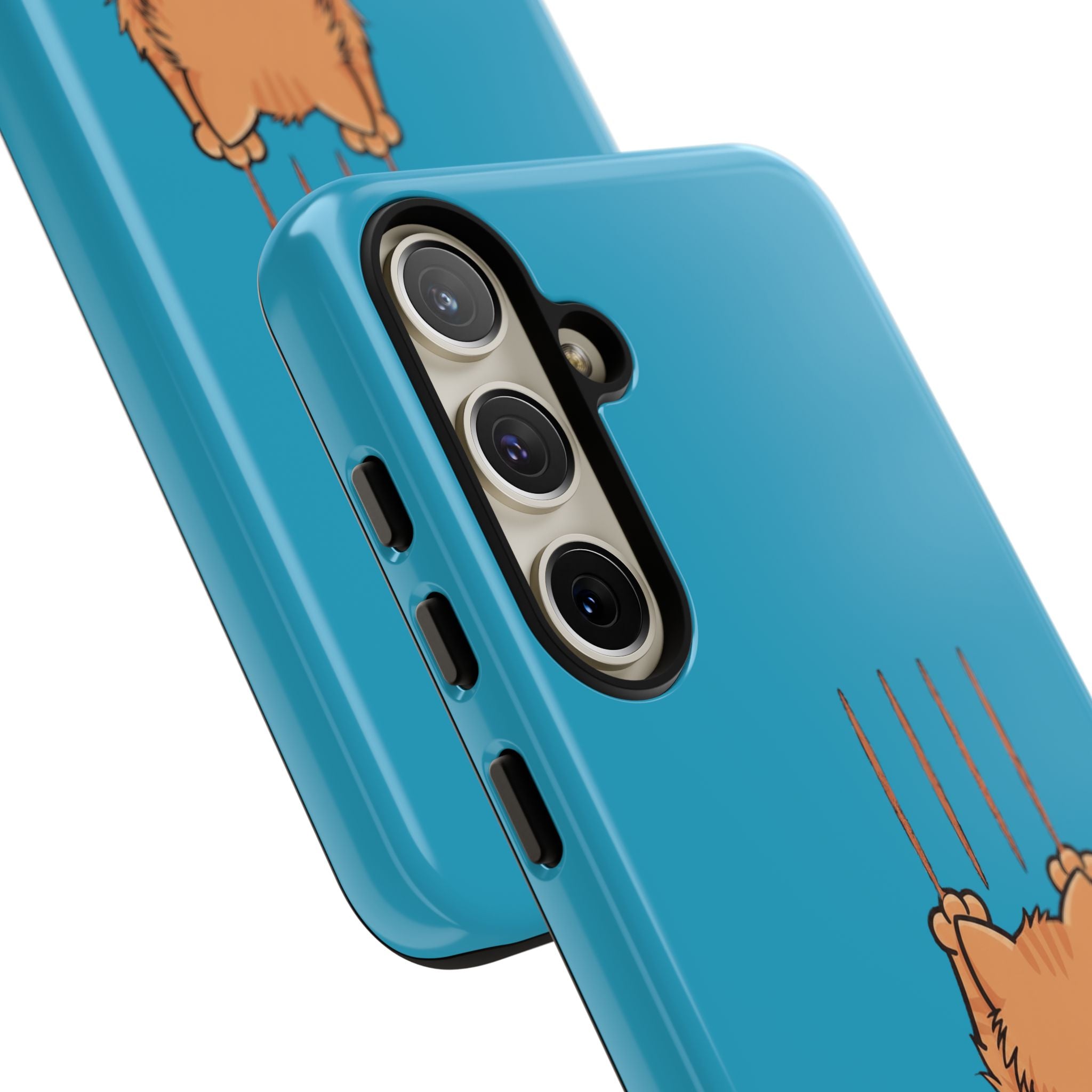 Cat Claw Blue Phone Case — Cute Hanging Orange Kitten Protective Cover