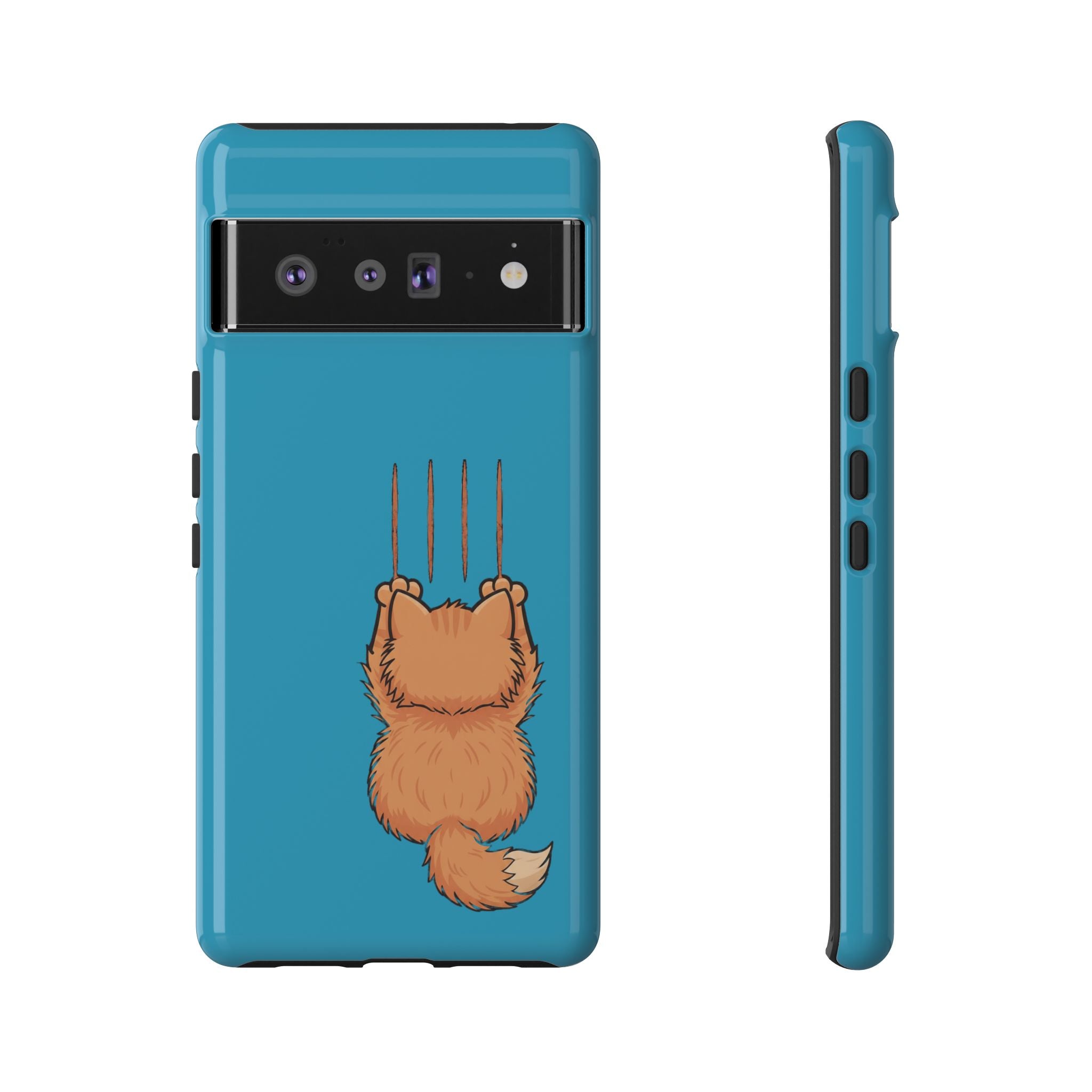 Cat Claw Blue Phone Case — Cute Hanging Orange Kitten Protective Cover