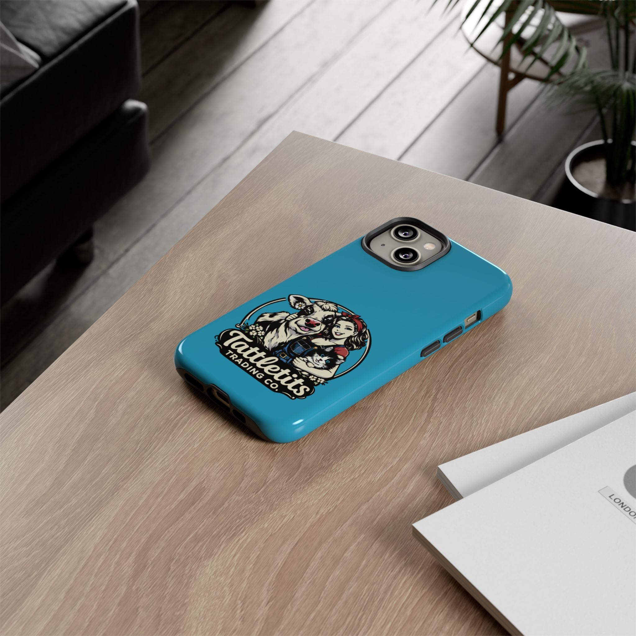 Phone Case — Retro 'Tuffellets' Logo Pattern on Teal