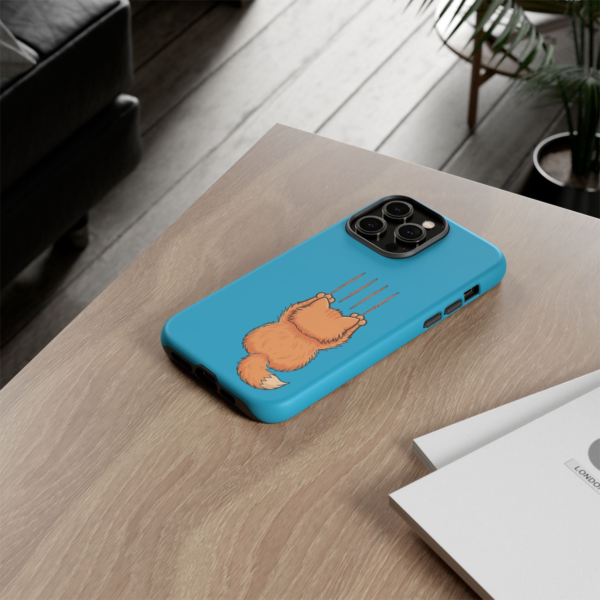 Cat Claw Blue Phone Case — Cute Hanging Orange Kitten Protective Cover
