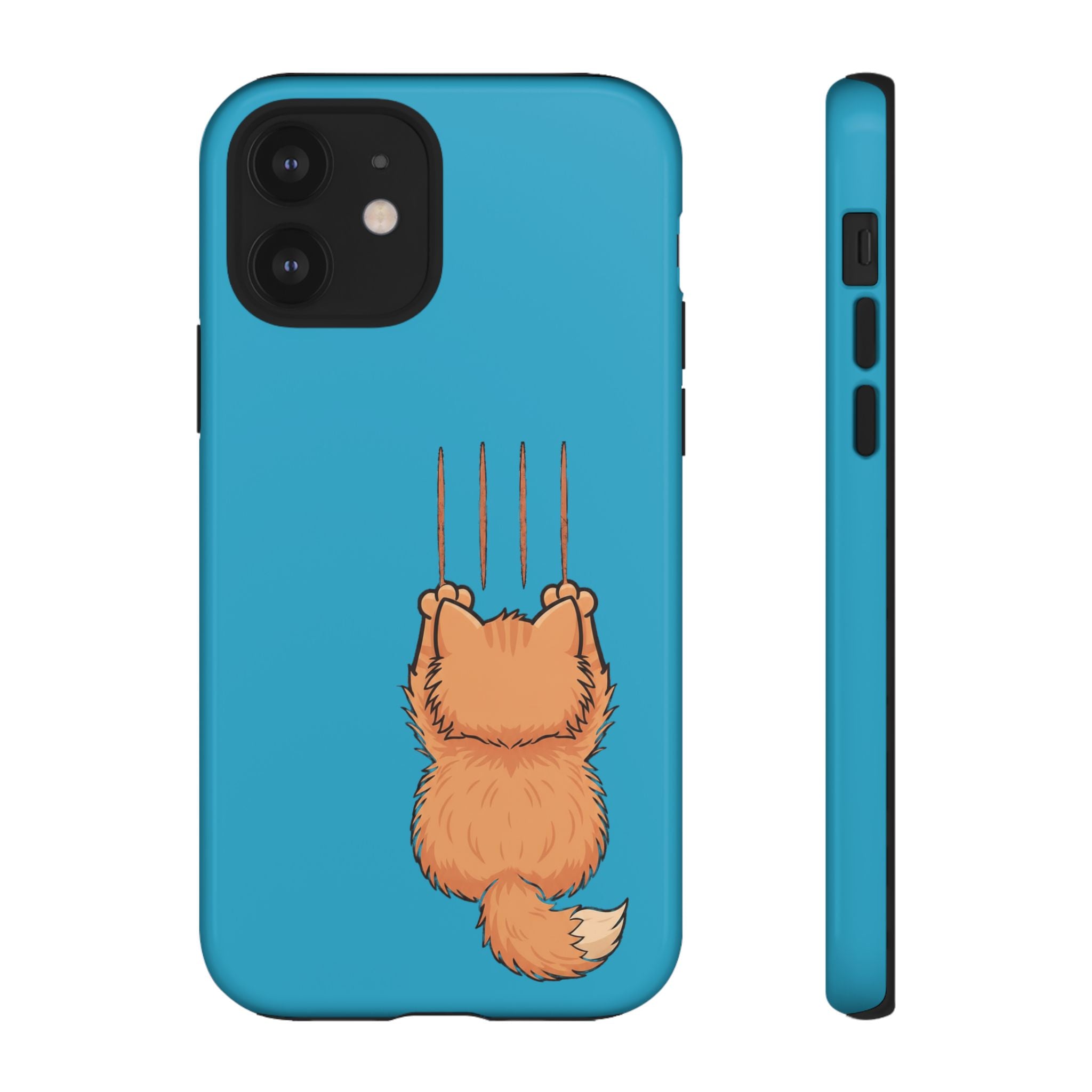 Cat Claw Blue Phone Case — Cute Hanging Orange Kitten Protective Cover