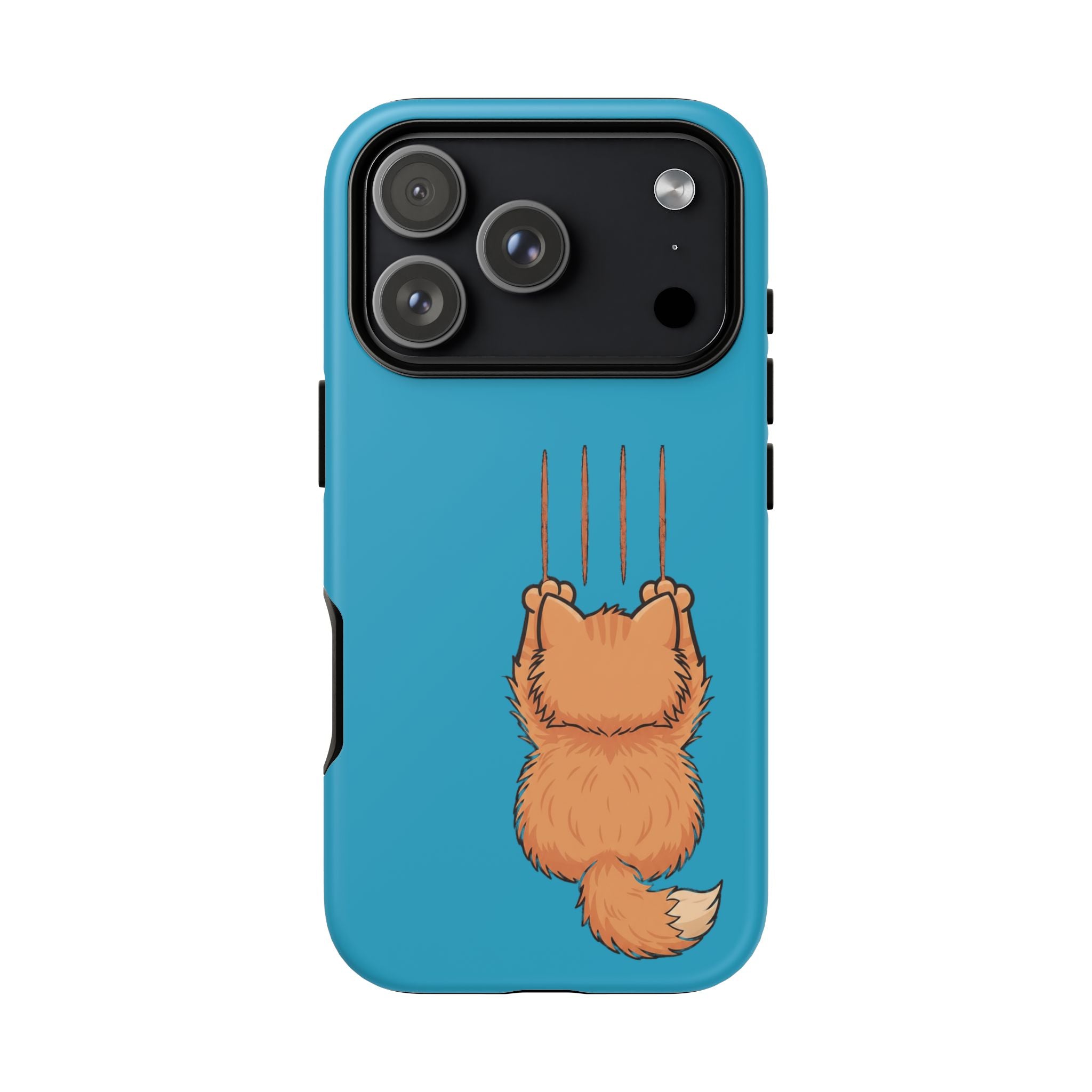 Cat Claw Blue Phone Case — Cute Hanging Orange Kitten Protective Cover