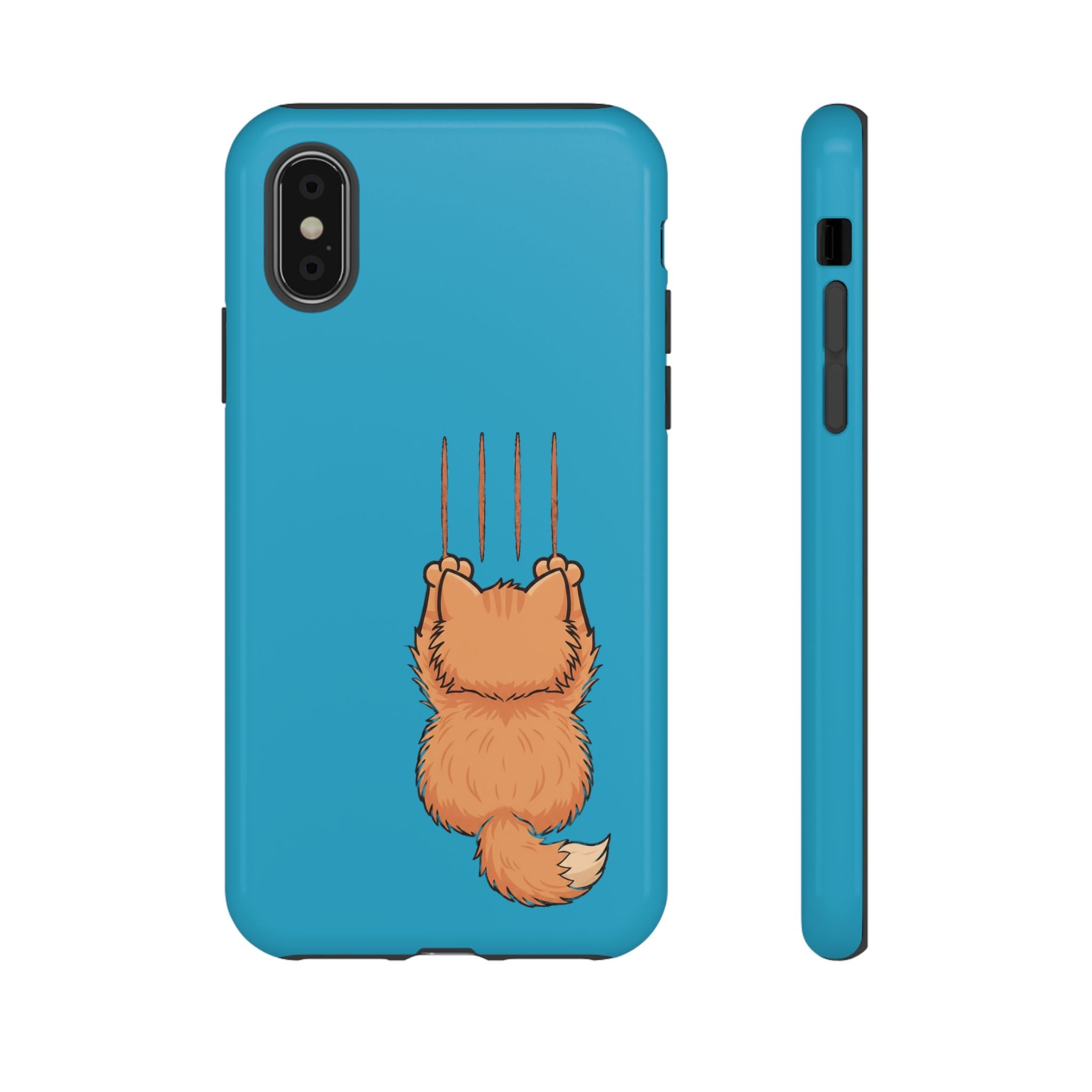 Cat Claw Blue Phone Case — Cute Hanging Orange Kitten Protective Cover