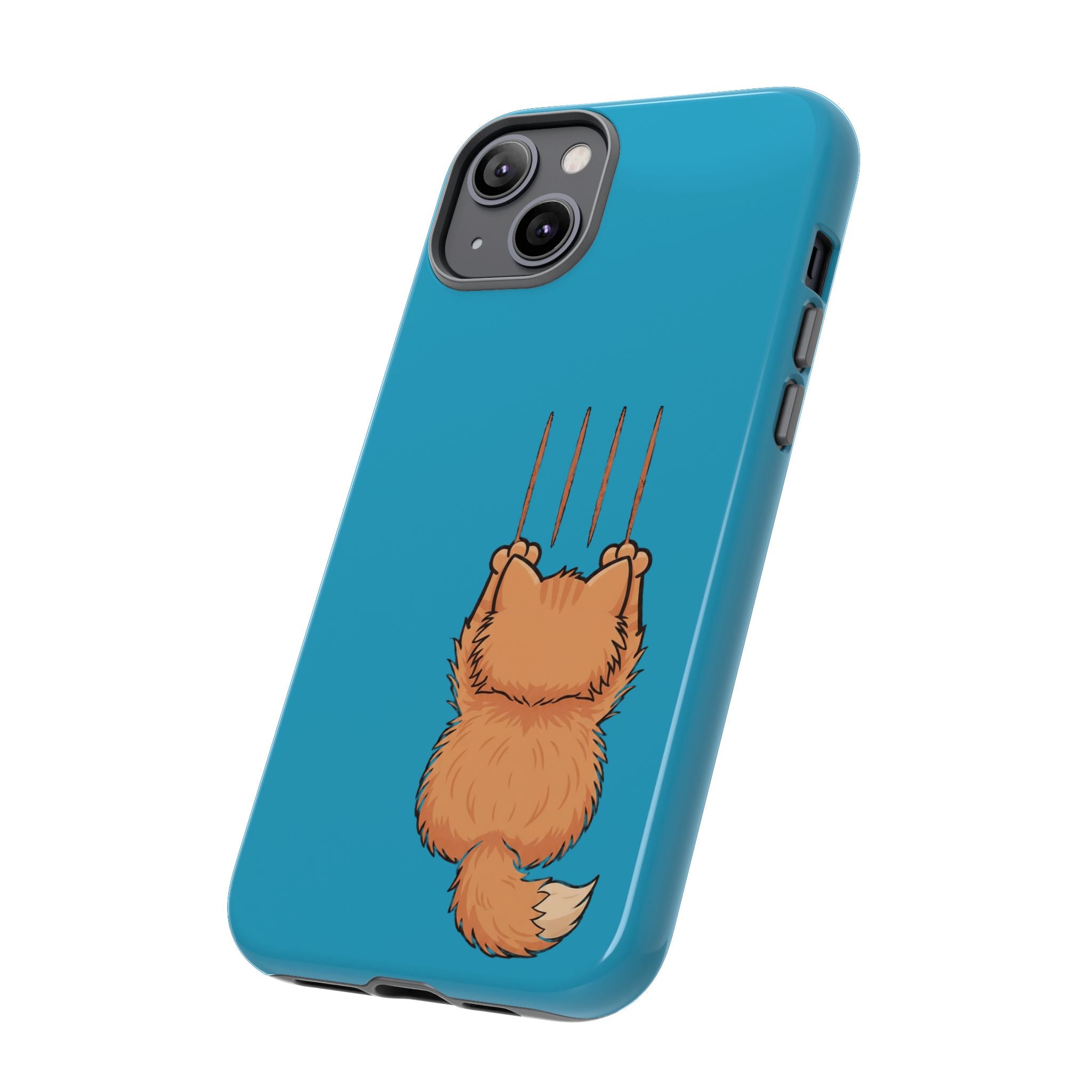 Cat Claw Blue Phone Case — Cute Hanging Orange Kitten Protective Cover
