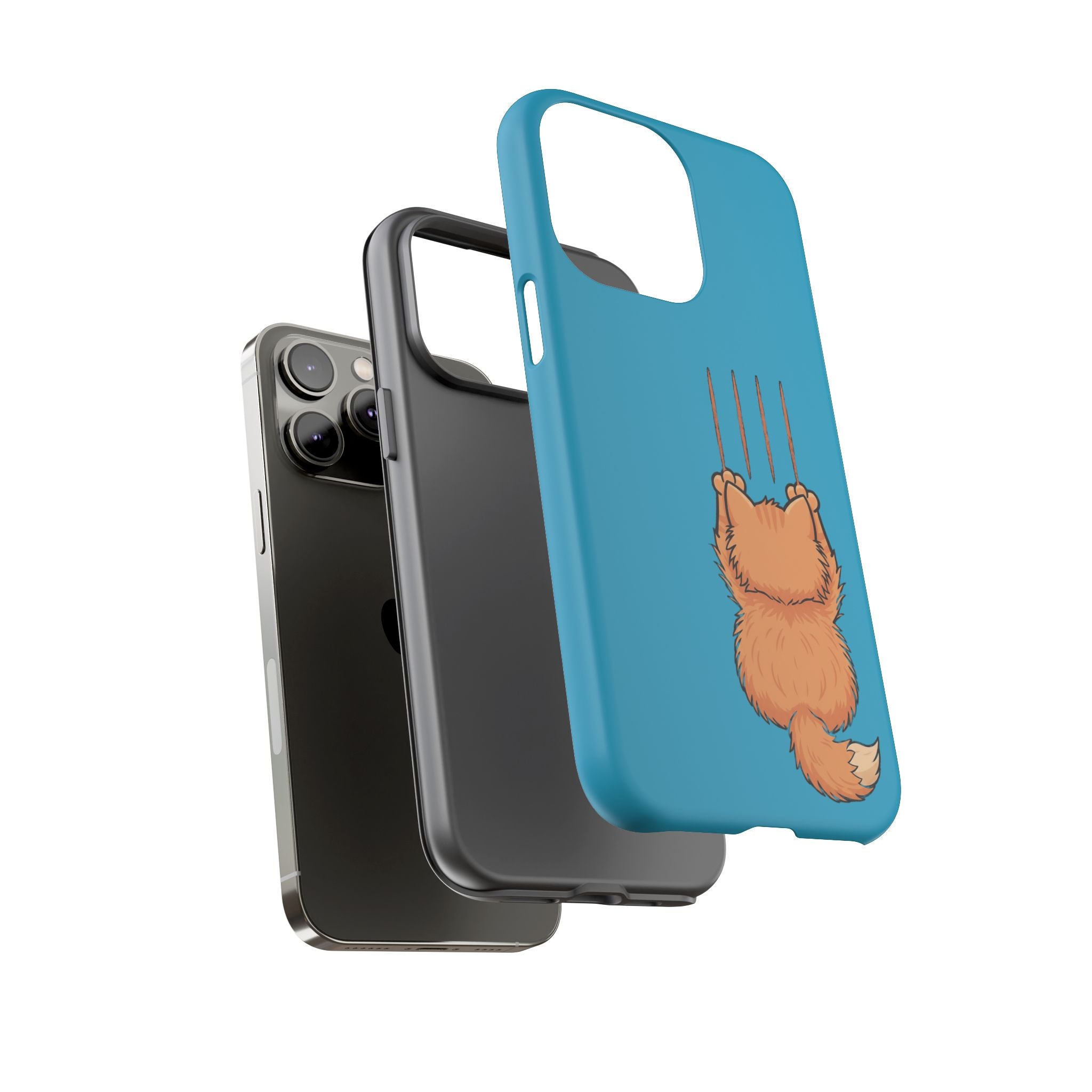 Cat Claw Blue Phone Case — Cute Hanging Orange Kitten Protective Cover