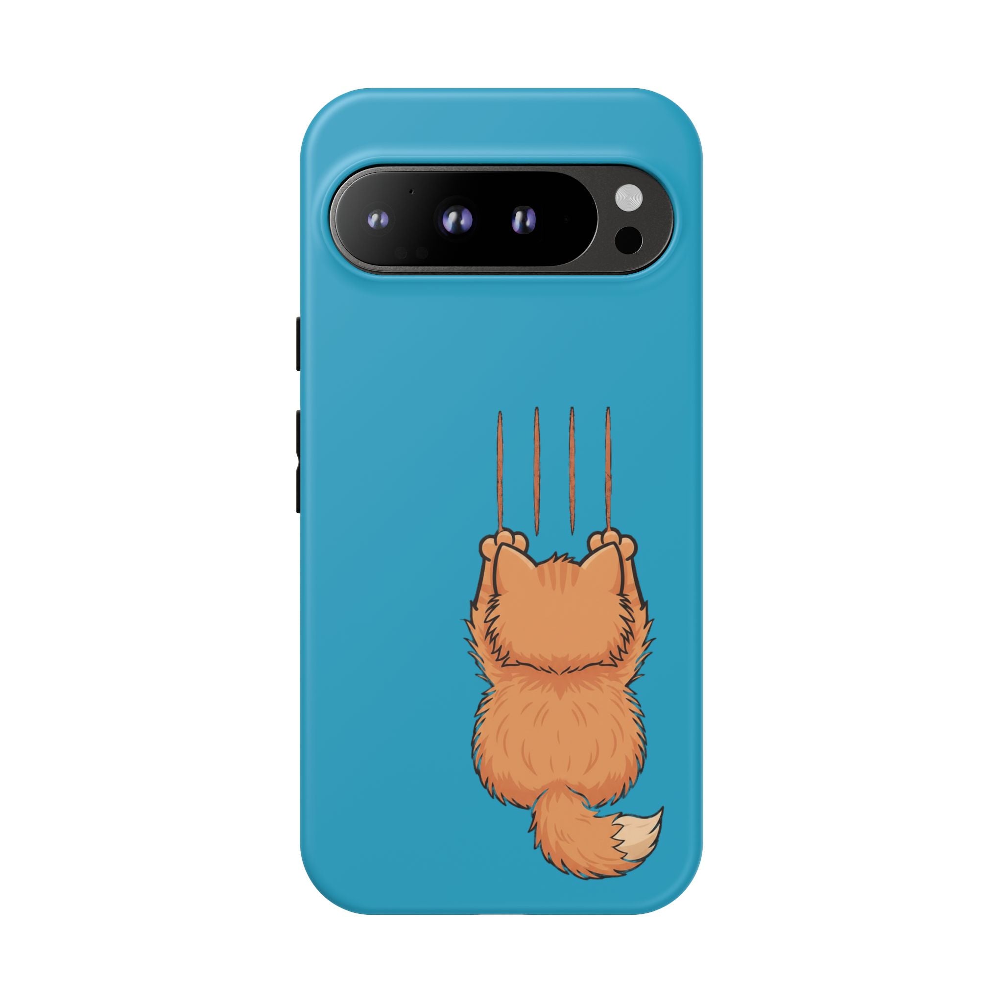 Cat Claw Blue Phone Case — Cute Hanging Orange Kitten Protective Cover