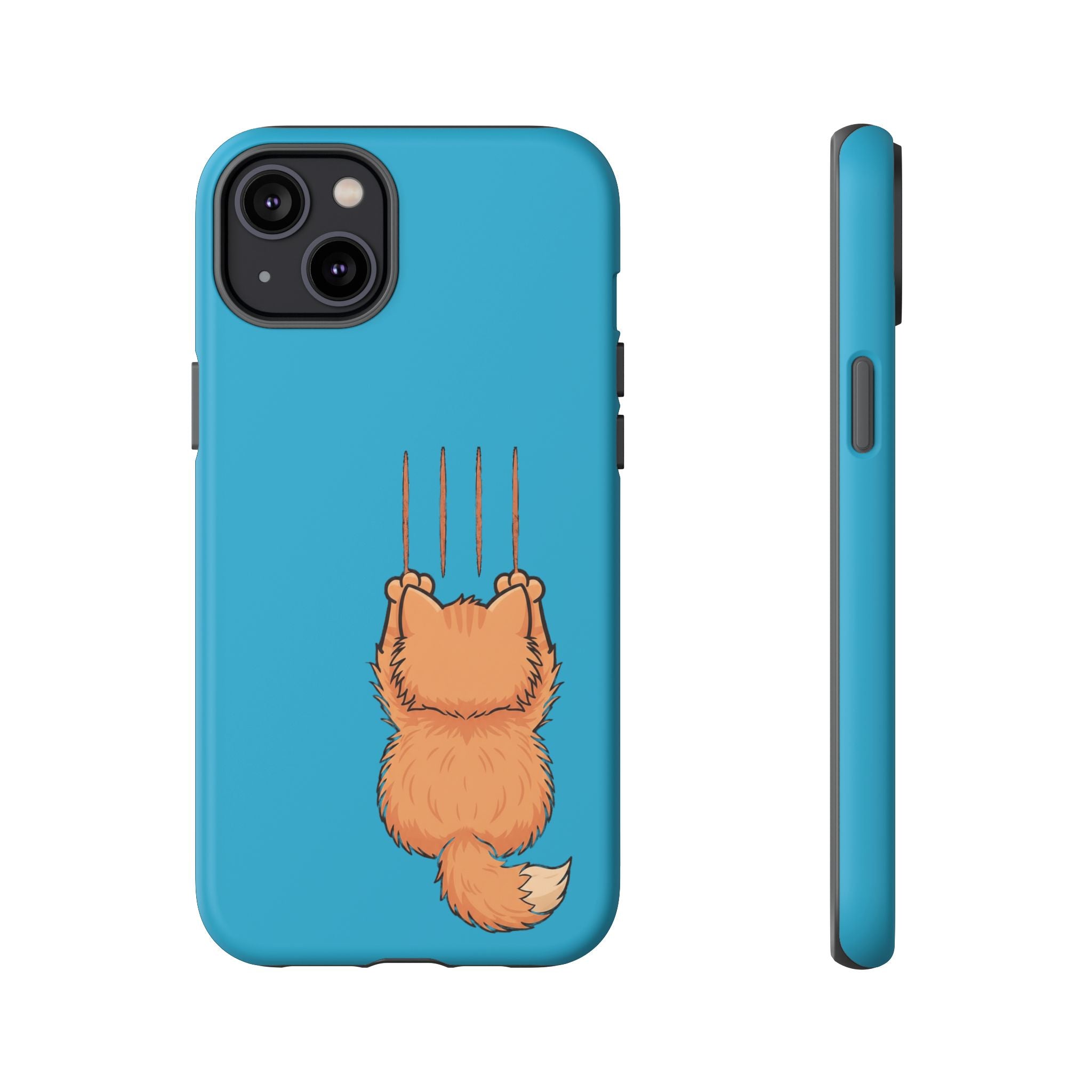 Cat Claw Blue Phone Case — Cute Hanging Orange Kitten Protective Cover