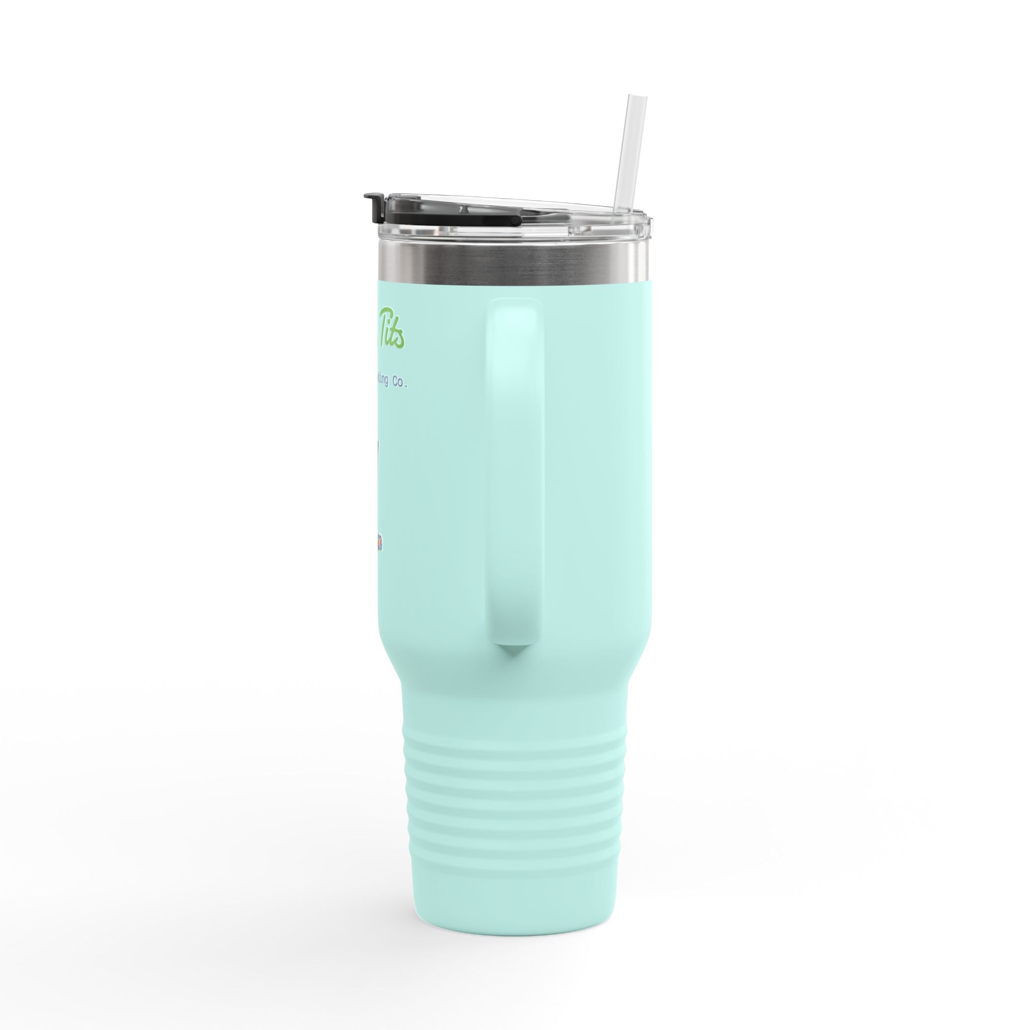 40oz Insulated Travel Mug — Colorful Cat Design “Tattle Tits”