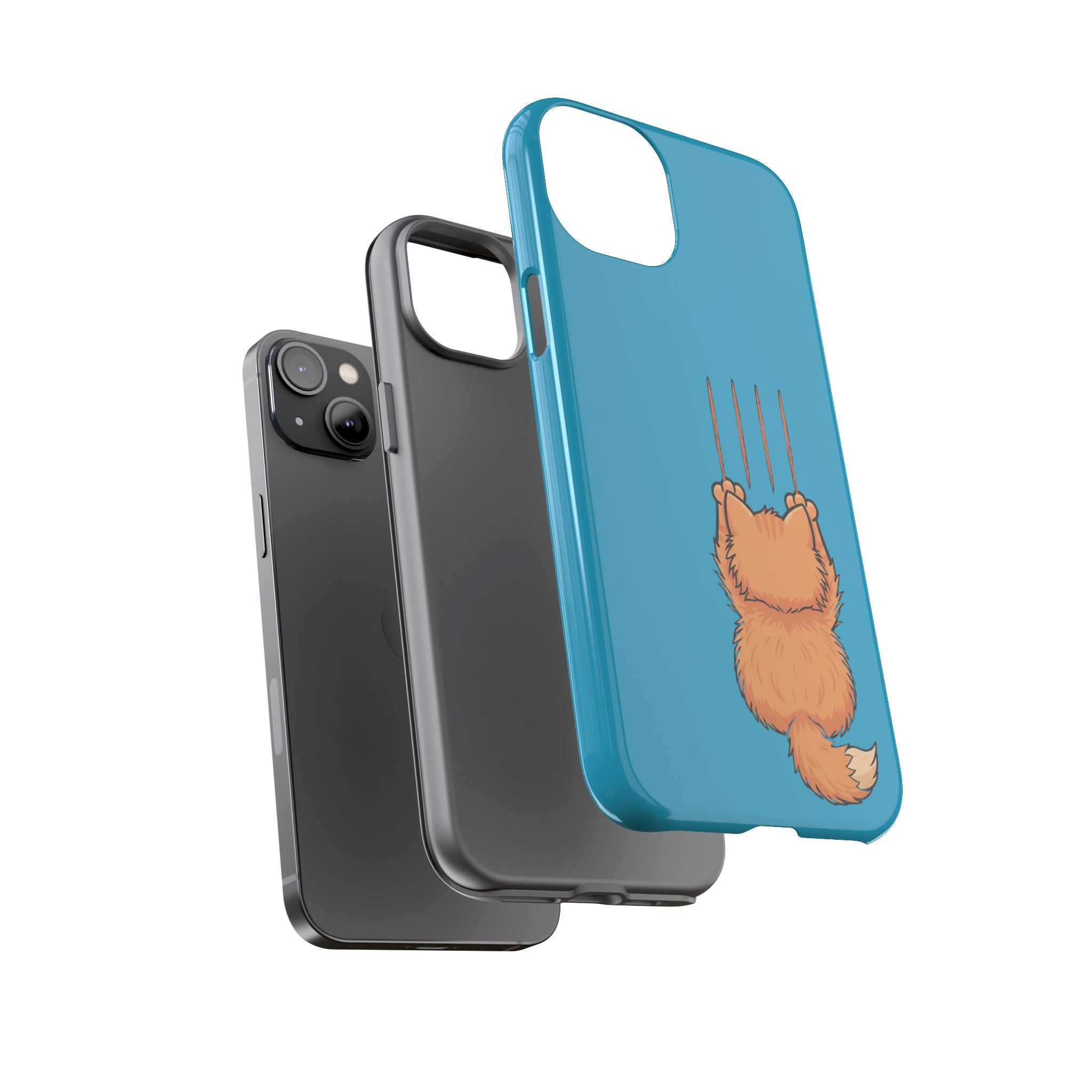Cat Claw Blue Phone Case — Cute Hanging Orange Kitten Protective Cover