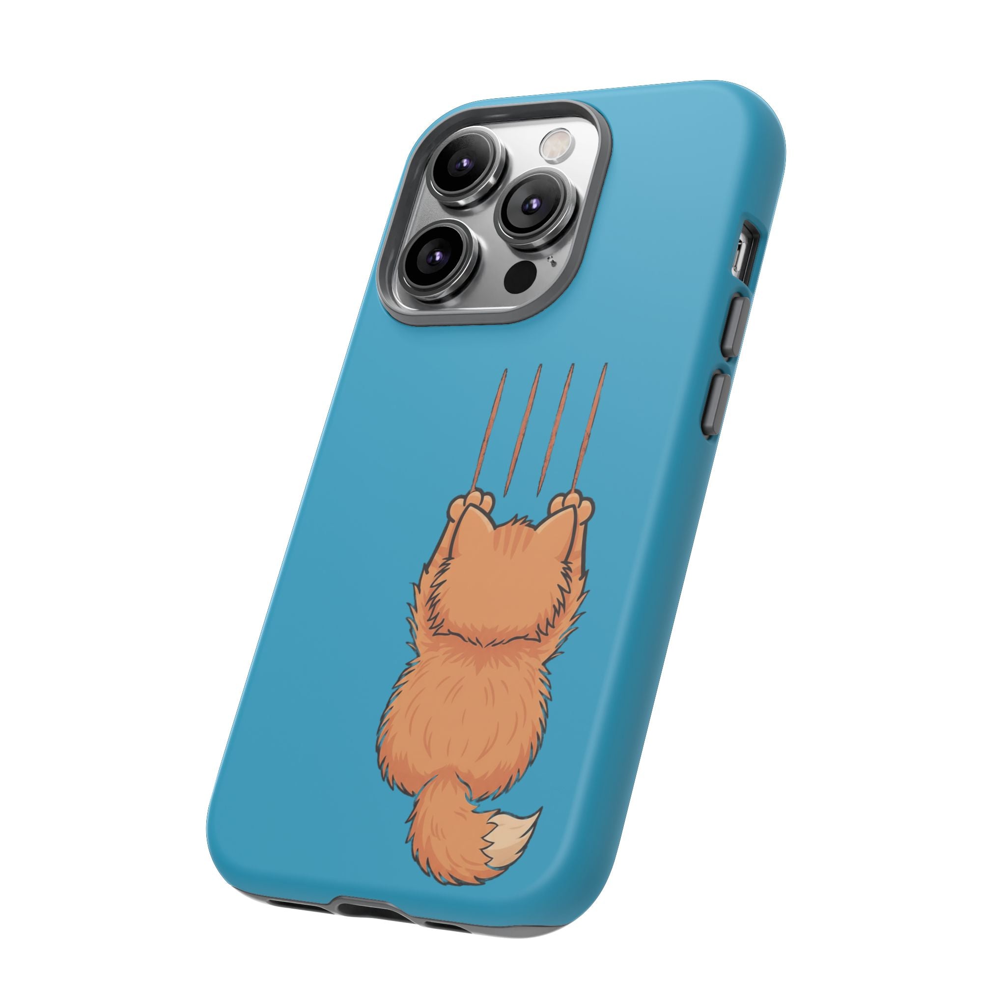 Cat Claw Blue Phone Case — Cute Hanging Orange Kitten Protective Cover
