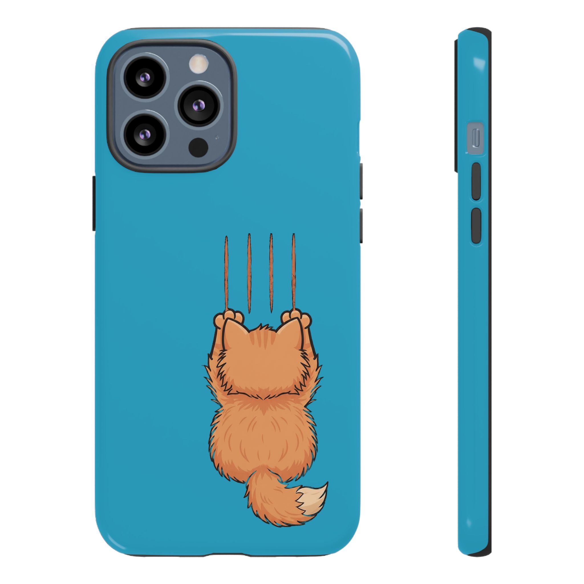Cat Claw Blue Phone Case — Cute Hanging Orange Kitten Protective Cover