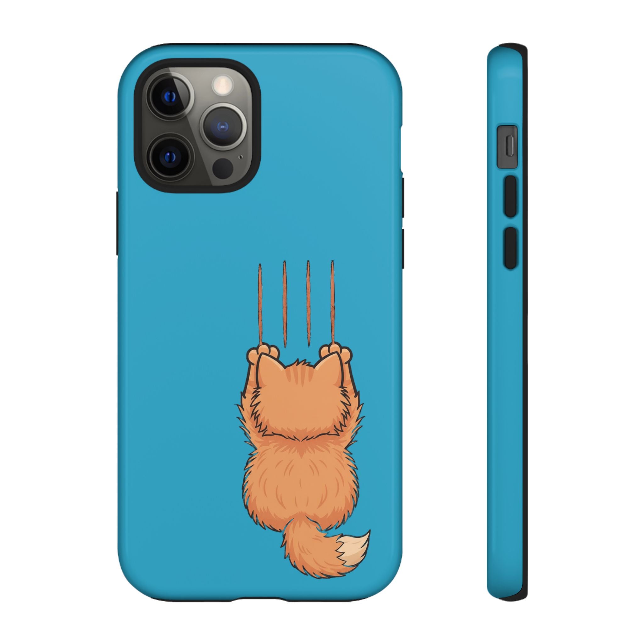 Cat Claw Blue Phone Case — Cute Hanging Orange Kitten Protective Cover