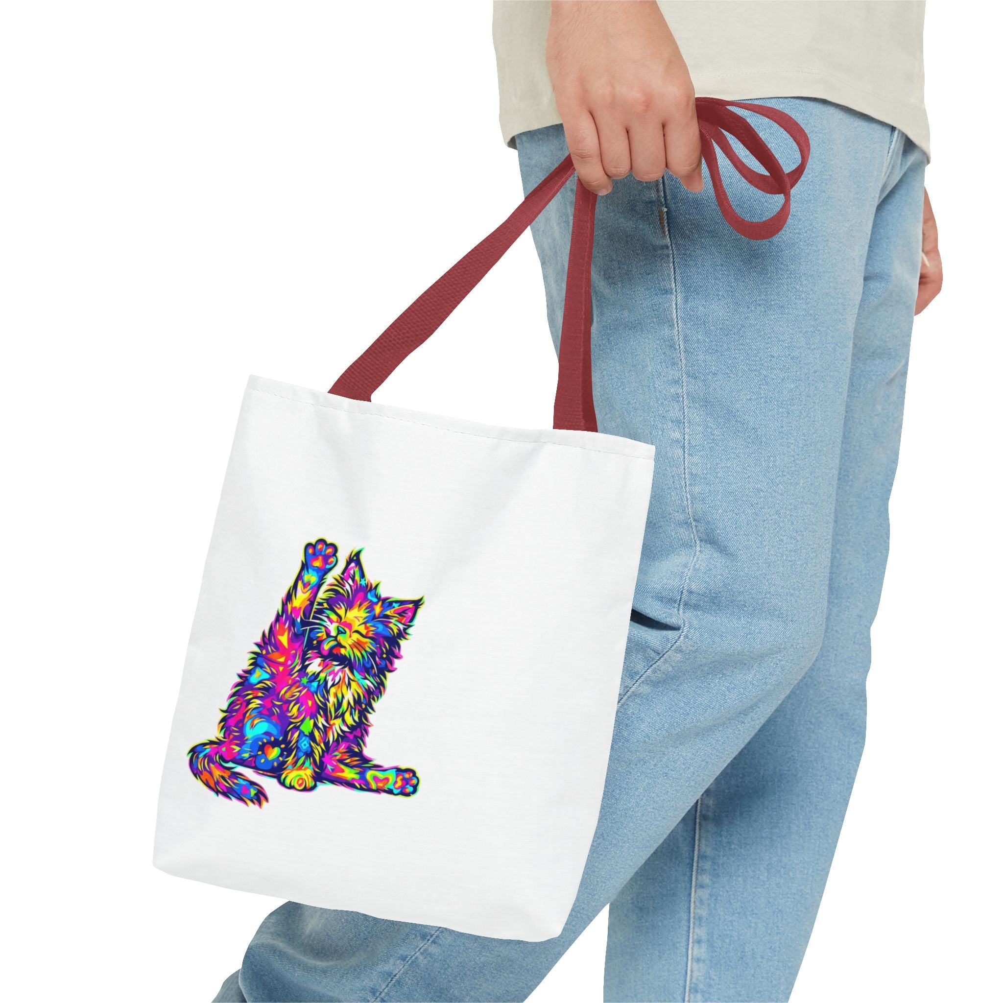 Colorful Cat Tote Bag — 'Shimmer. Sparkle. Shine.' All-Over Print