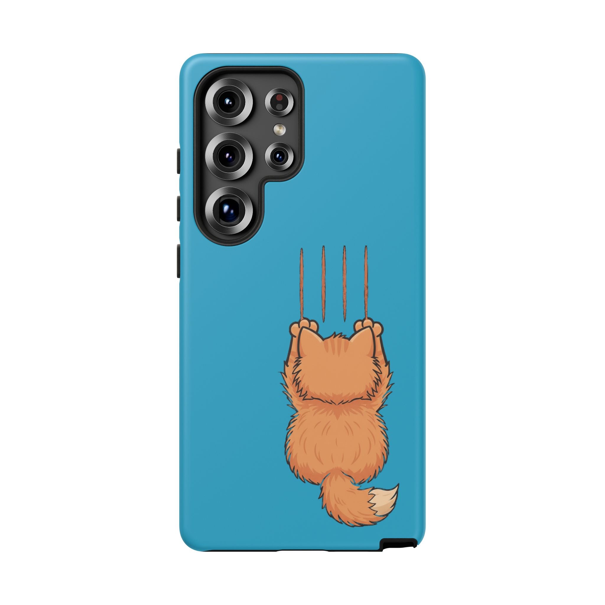 Cat Claw Blue Phone Case — Cute Hanging Orange Kitten Protective Cover