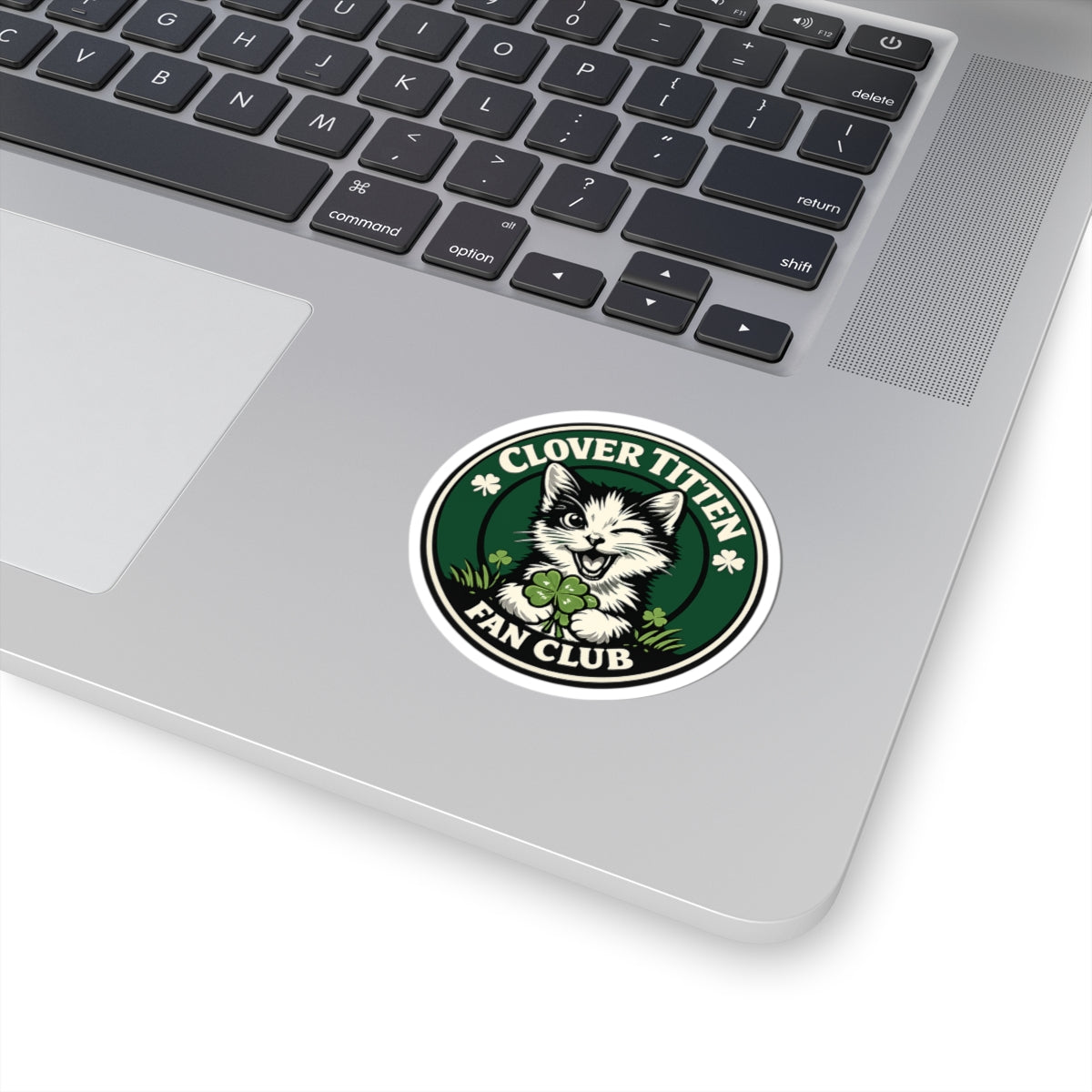 Clover Titten Fan Club Sticker — Winking Cat & Shamrock Kiss-Cut Sticker