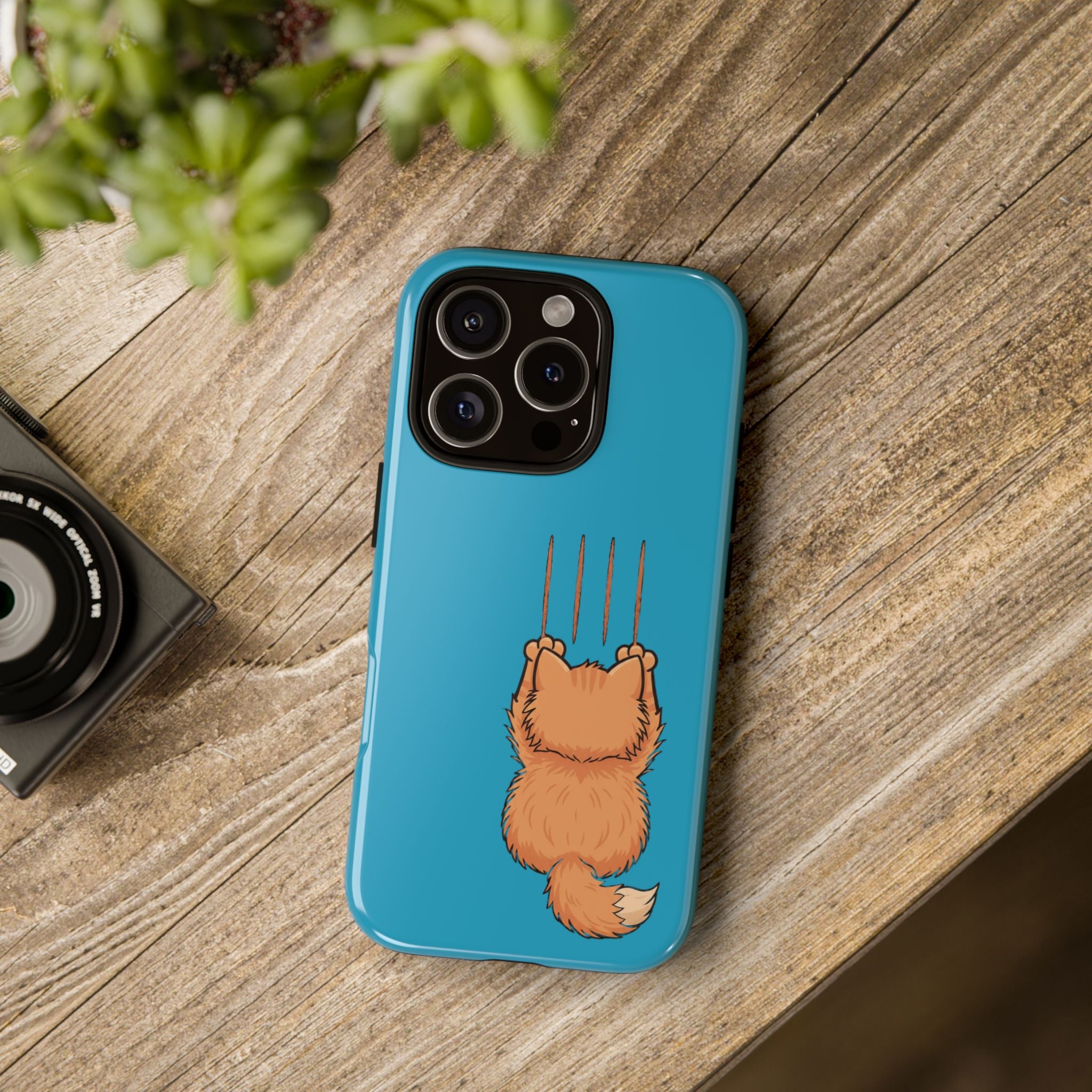 Cat Claw Blue Phone Case — Cute Hanging Orange Kitten Protective Cover