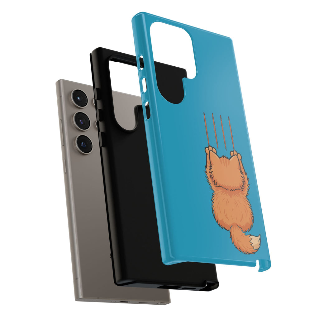 Cat Claw Blue Phone Case — Cute Hanging Orange Kitten Protective Cover