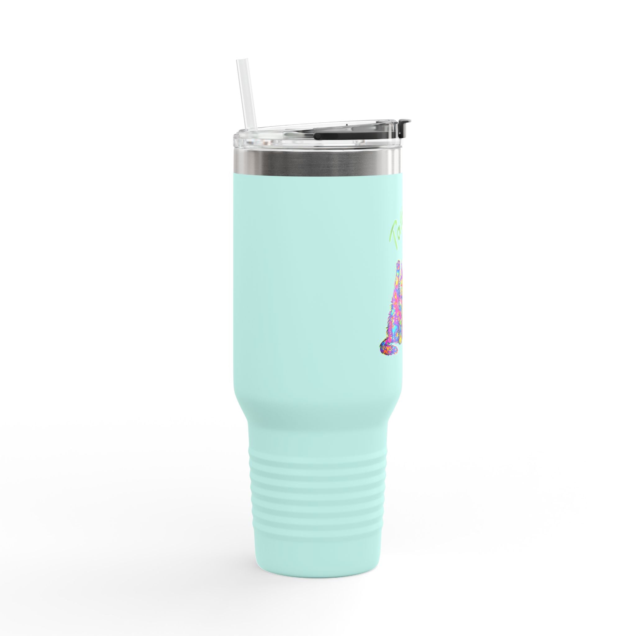 40oz Insulated Travel Mug — Colorful Cat Design “Tattle Tits”