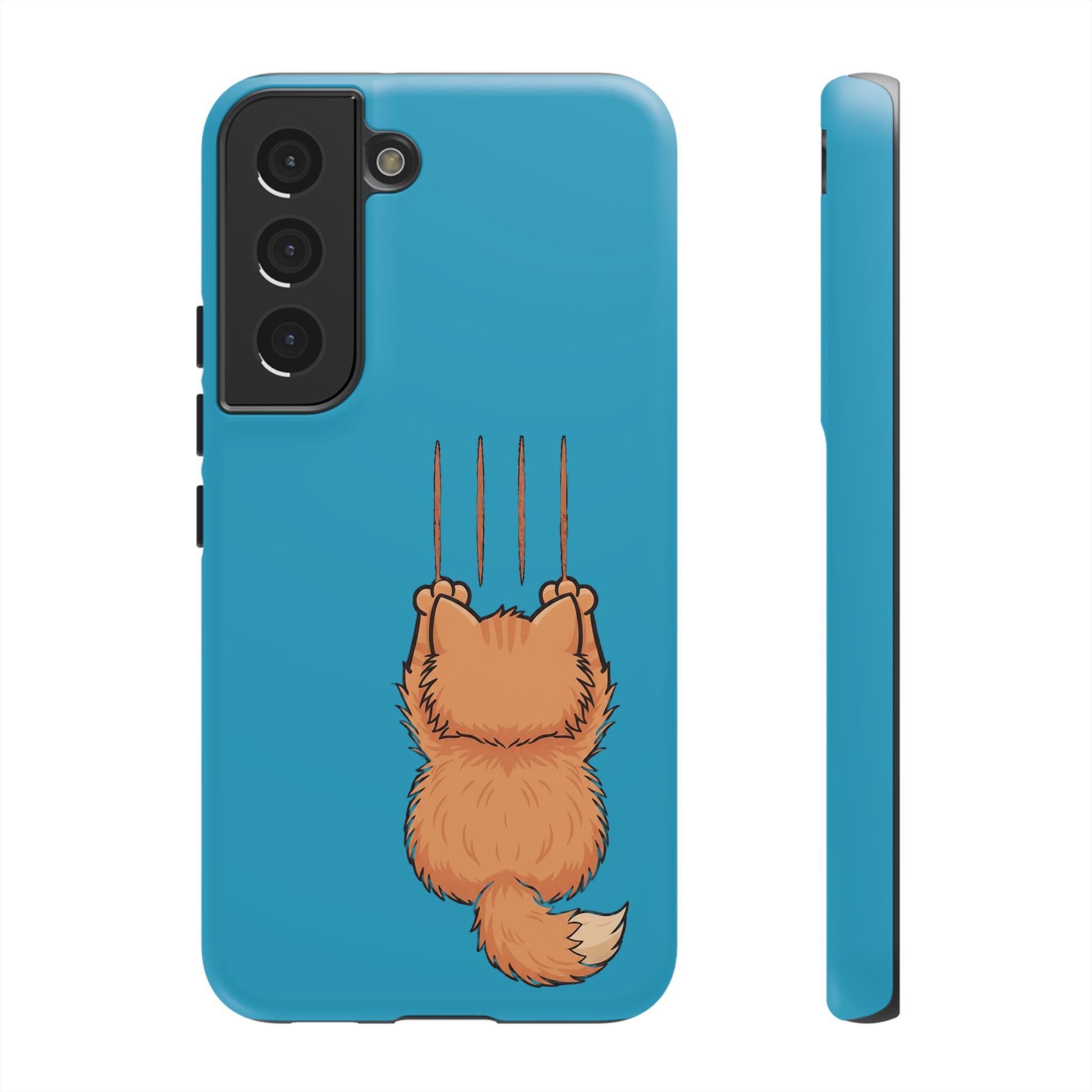 Cat Claw Blue Phone Case — Cute Hanging Orange Kitten Protective Cover