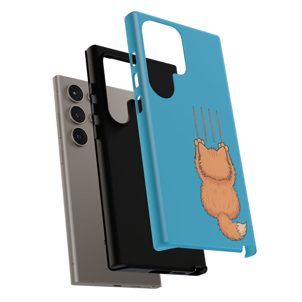 Cat Claw Blue Phone Case — Cute Hanging Orange Kitten Protective Cover