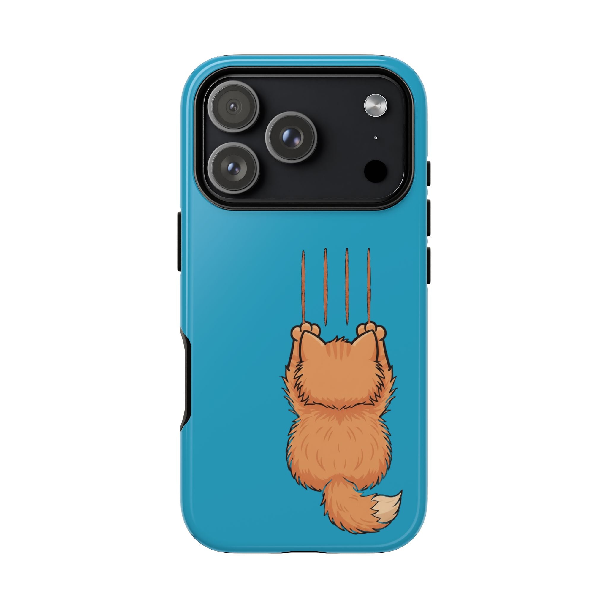 Cat Claw Blue Phone Case — Cute Hanging Orange Kitten Protective Cover