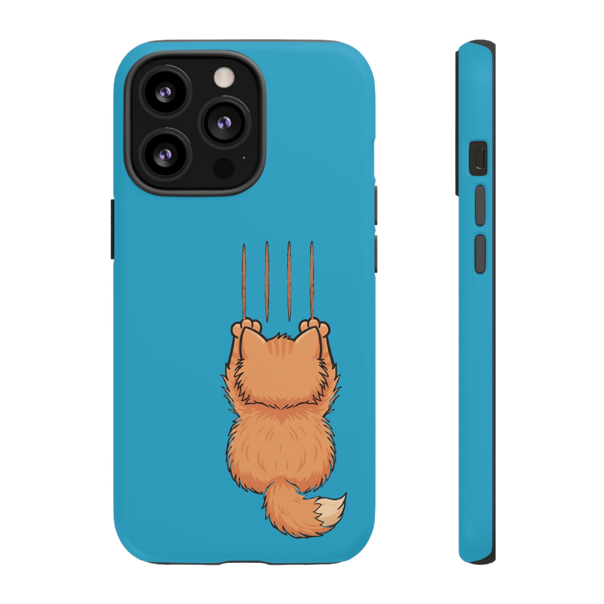 Cat Claw Blue Phone Case — Cute Hanging Orange Kitten Protective Cover