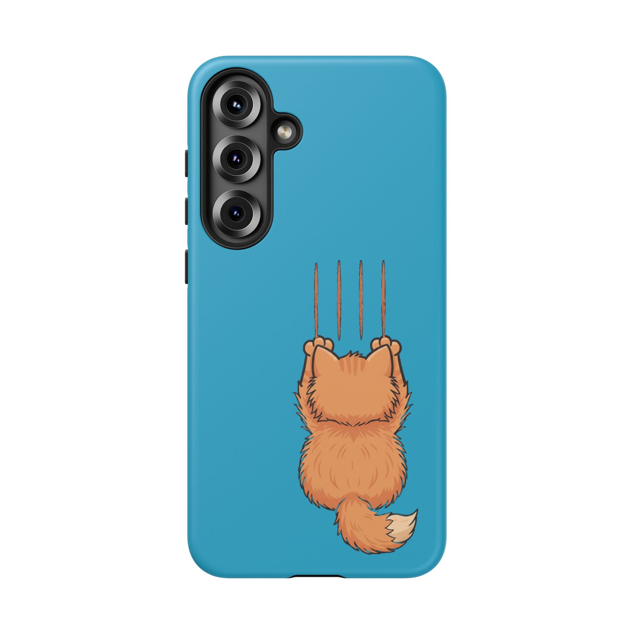 Cat Claw Blue Phone Case — Cute Hanging Orange Kitten Protective Cover