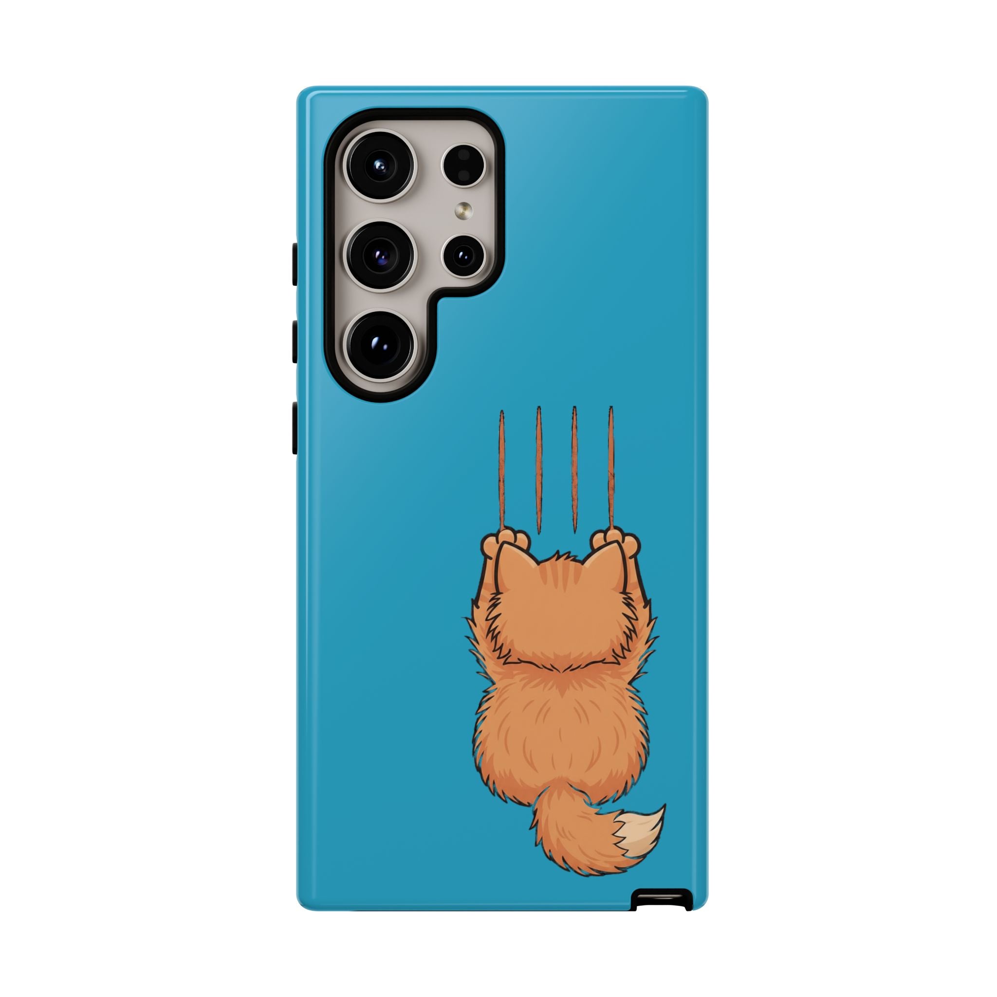 Cat Claw Blue Phone Case — Cute Hanging Orange Kitten Protective Cover