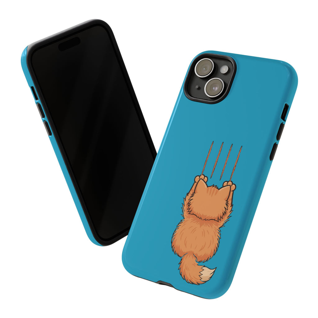 Cat Claw Blue Phone Case — Cute Hanging Orange Kitten Protective Cover