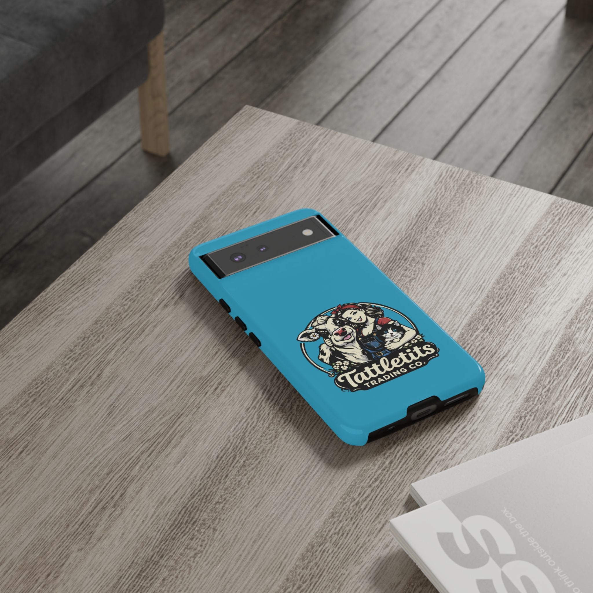 Phone Case — Retro 'Tuffellets' Logo Pattern on Teal