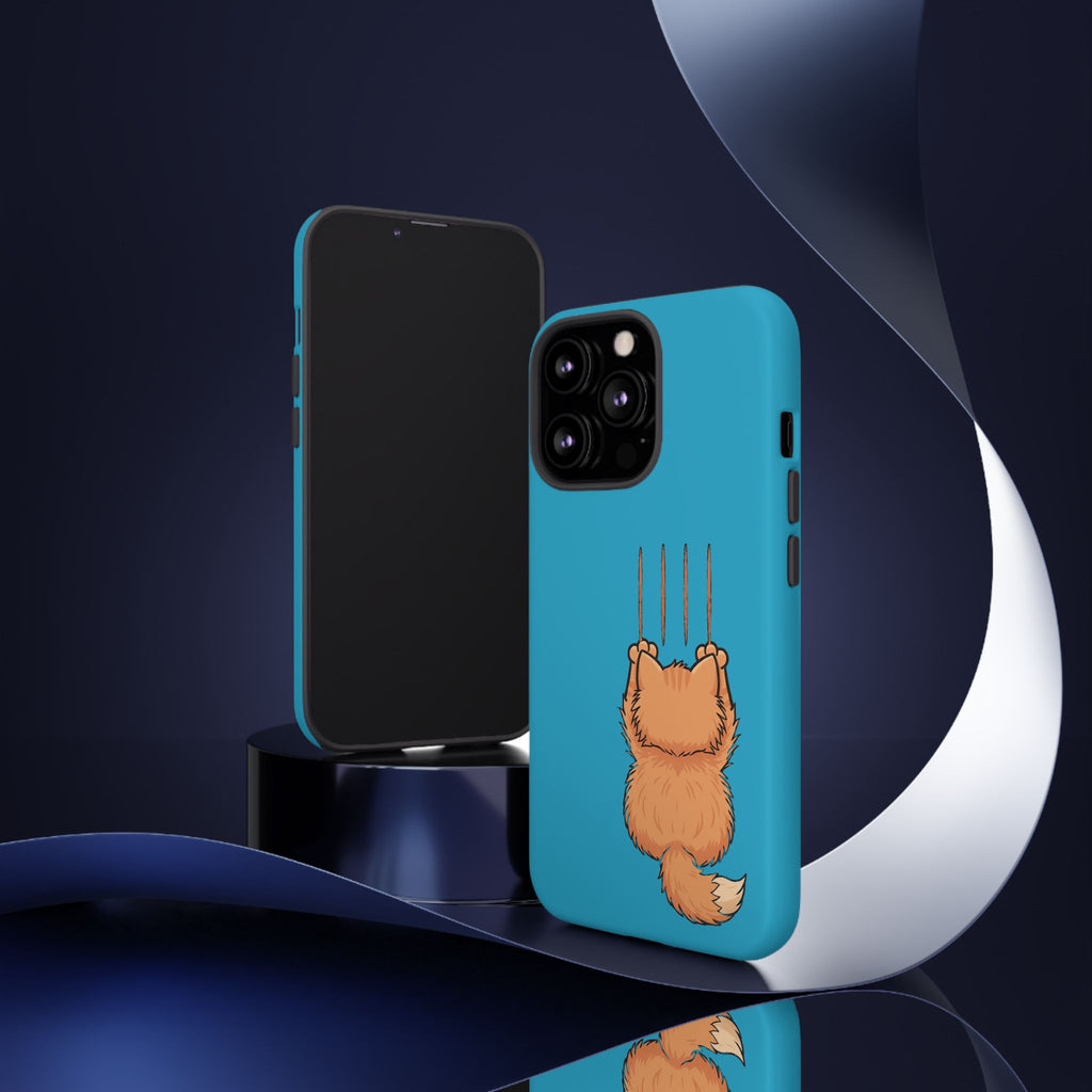 Cat Claw Blue Phone Case — Cute Hanging Orange Kitten Protective Cover