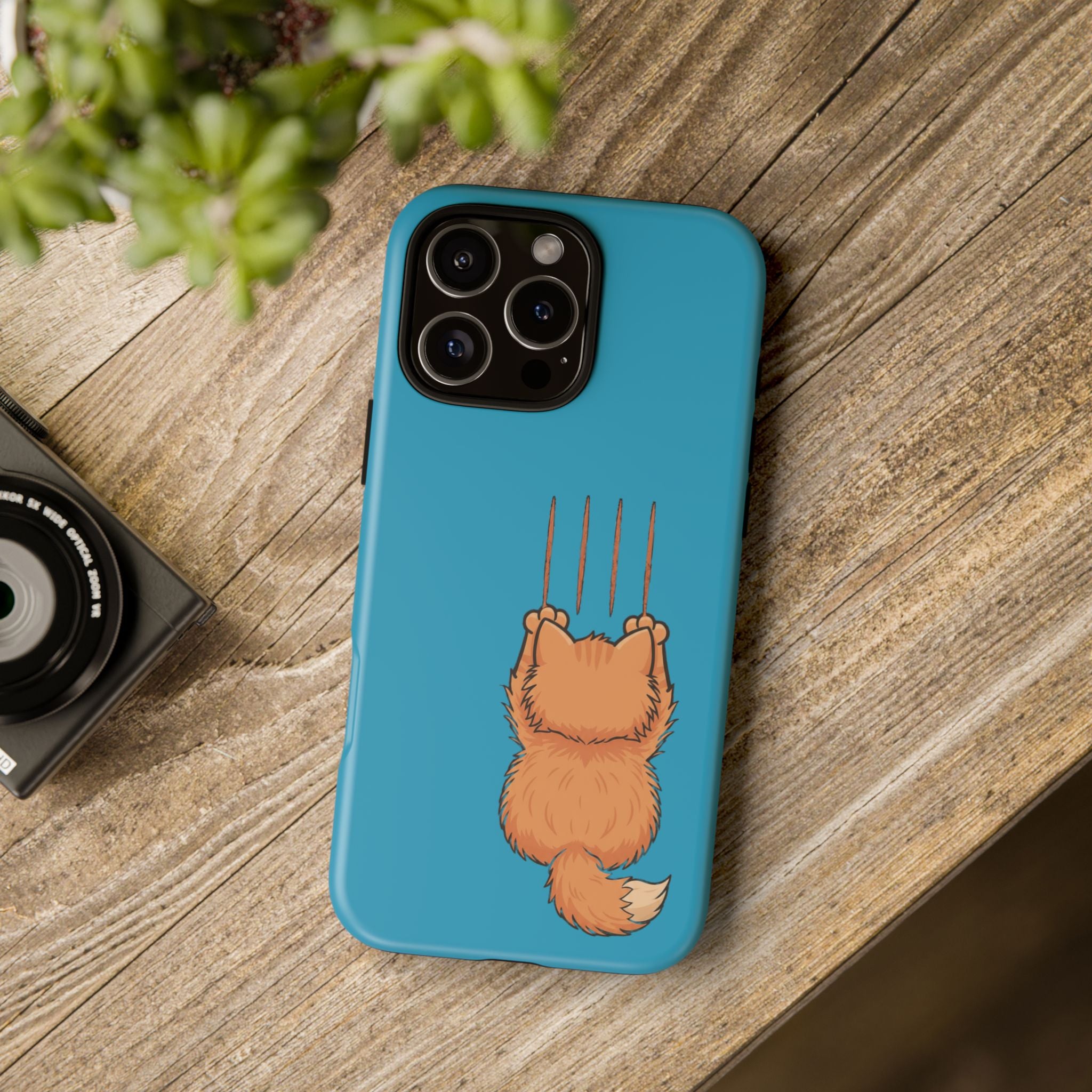 Cat Claw Blue Phone Case — Cute Hanging Orange Kitten Protective Cover