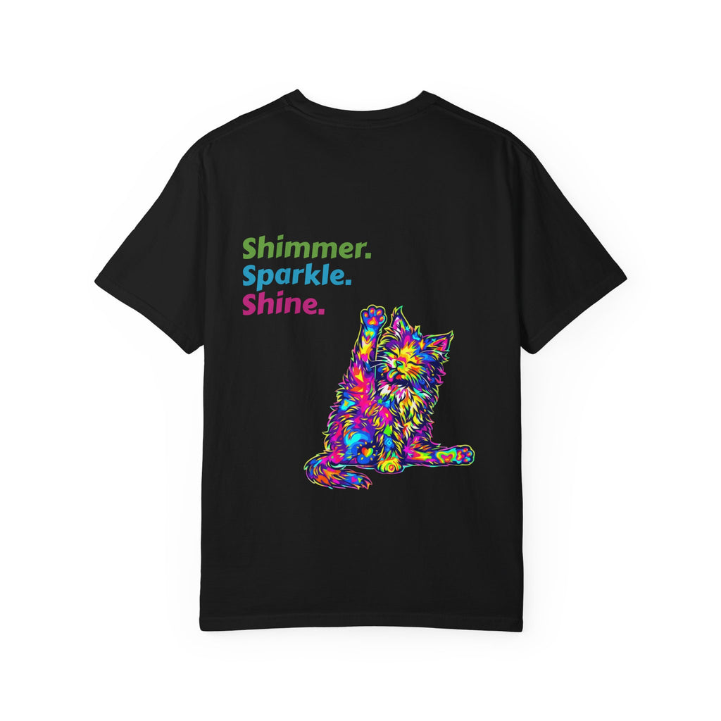 Shimmer Sparkle Shine Cat T-Shirt — Colorful Tie-Dye Cat Graphic Tee