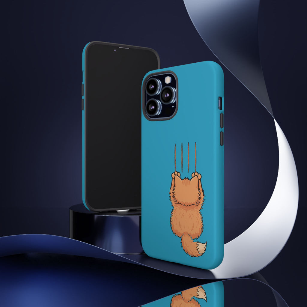 Cat Claw Blue Phone Case — Cute Hanging Orange Kitten Protective Cover