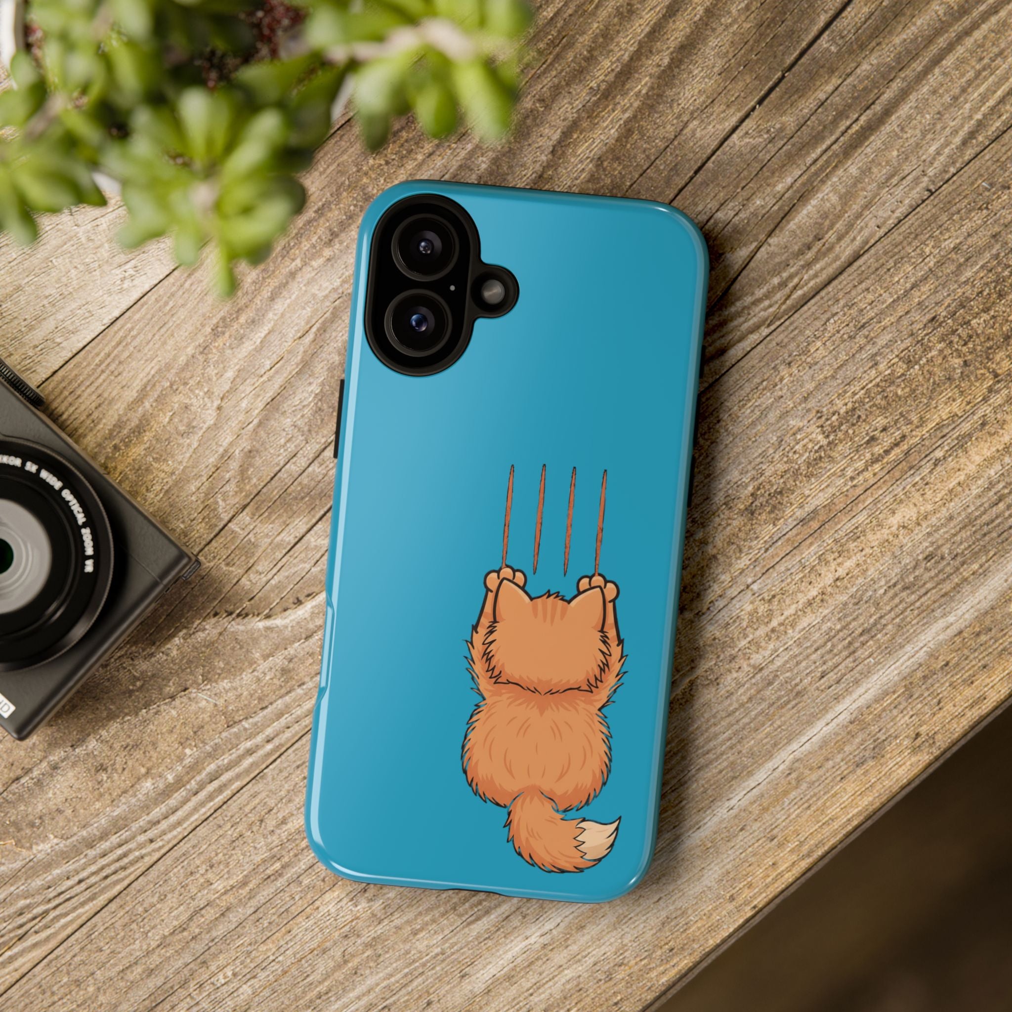 Cat Claw Blue Phone Case — Cute Hanging Orange Kitten Protective Cover