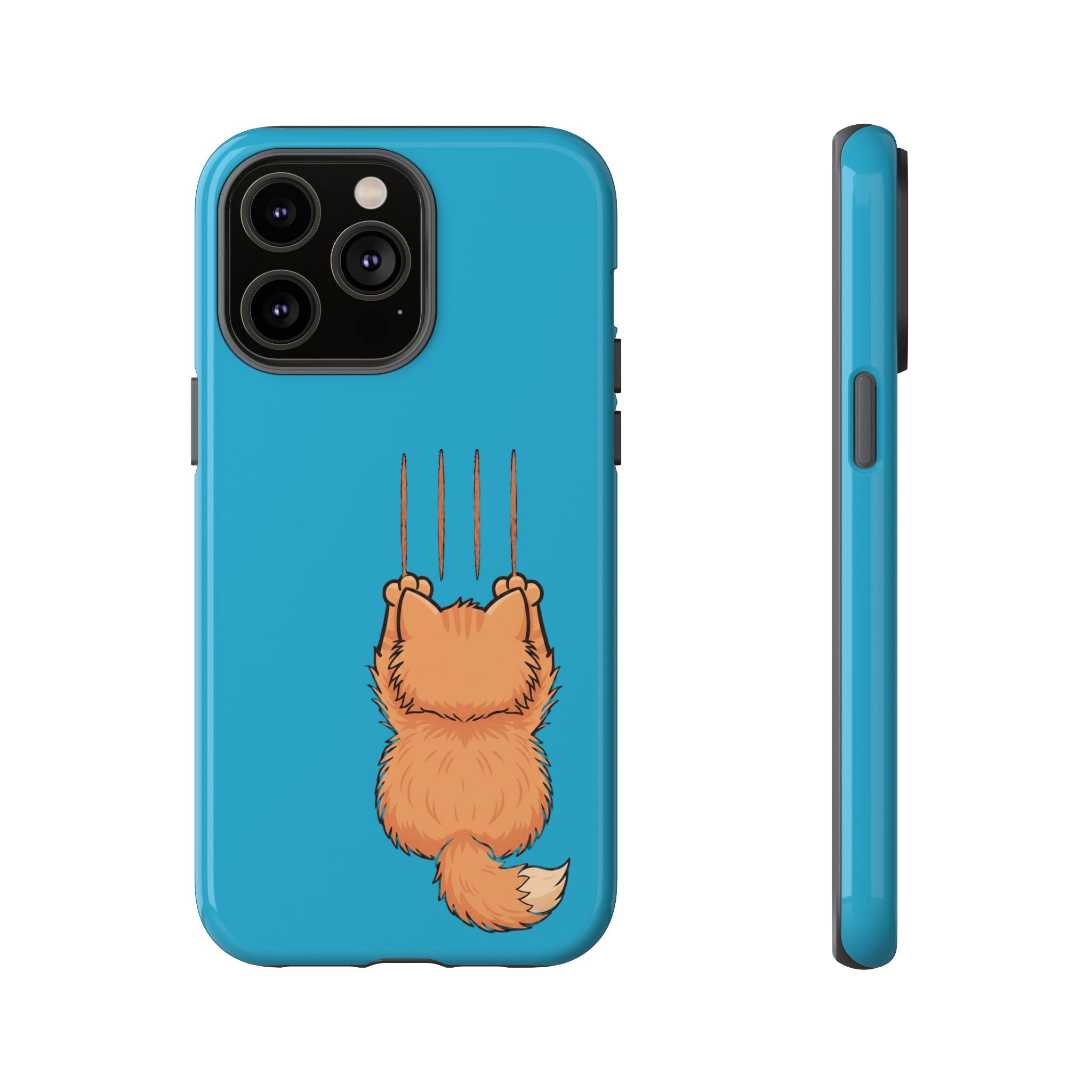 Cat Claw Blue Phone Case — Cute Hanging Orange Kitten Protective Cover