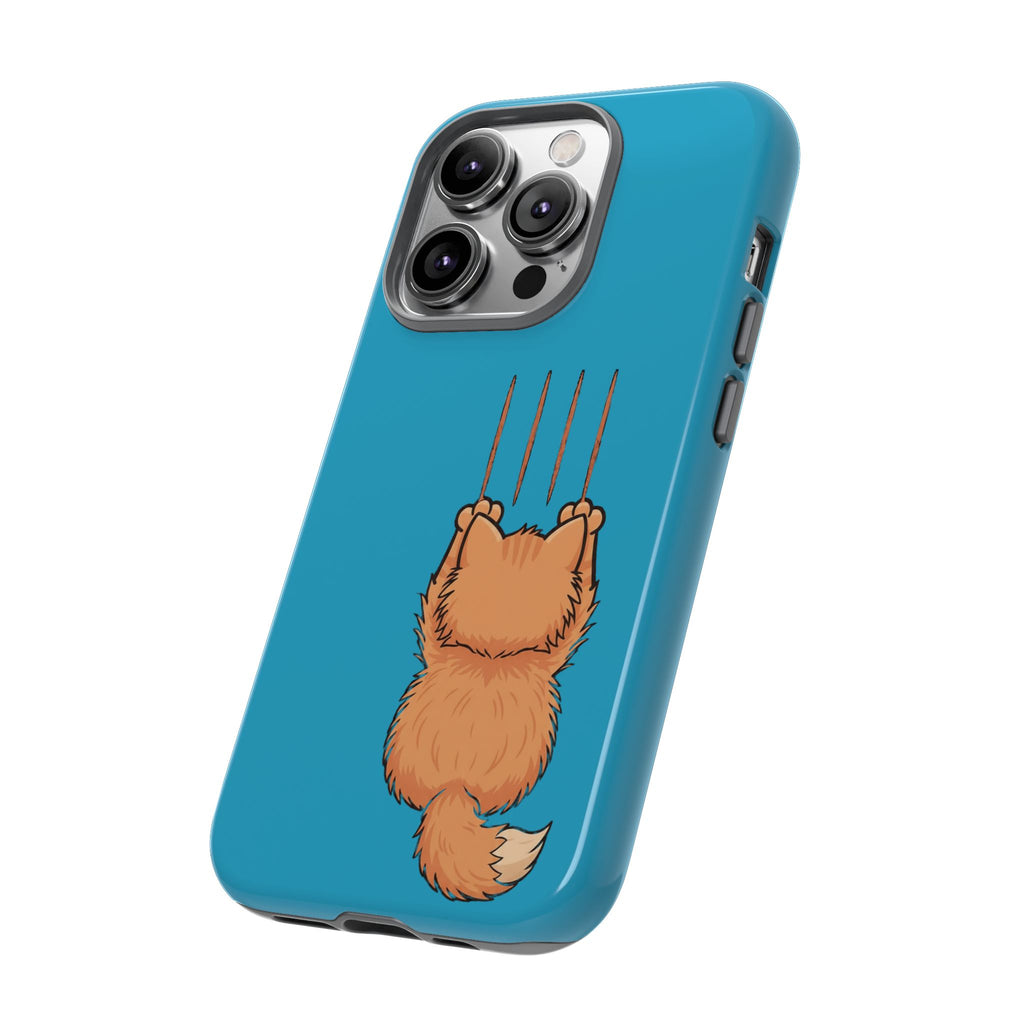 Cat Claw Blue Phone Case — Cute Hanging Orange Kitten Protective Cover