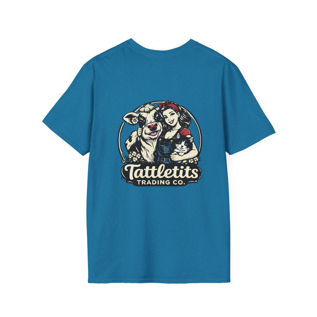 Tattletits Trading Co. logo T-Shirt | Cow & Woman Vintage Farm Illustration