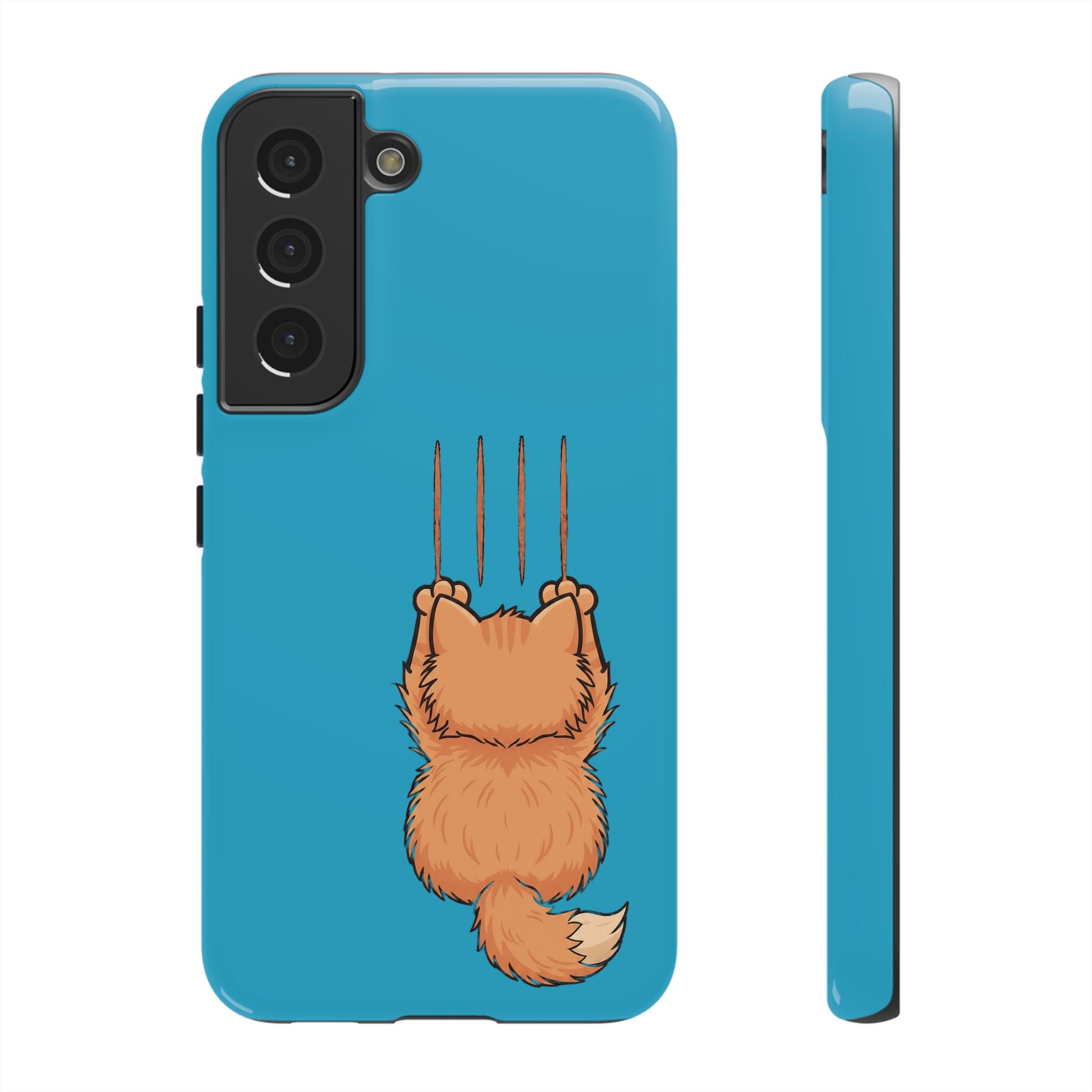 Cat Claw Blue Phone Case — Cute Hanging Orange Kitten Protective Cover
